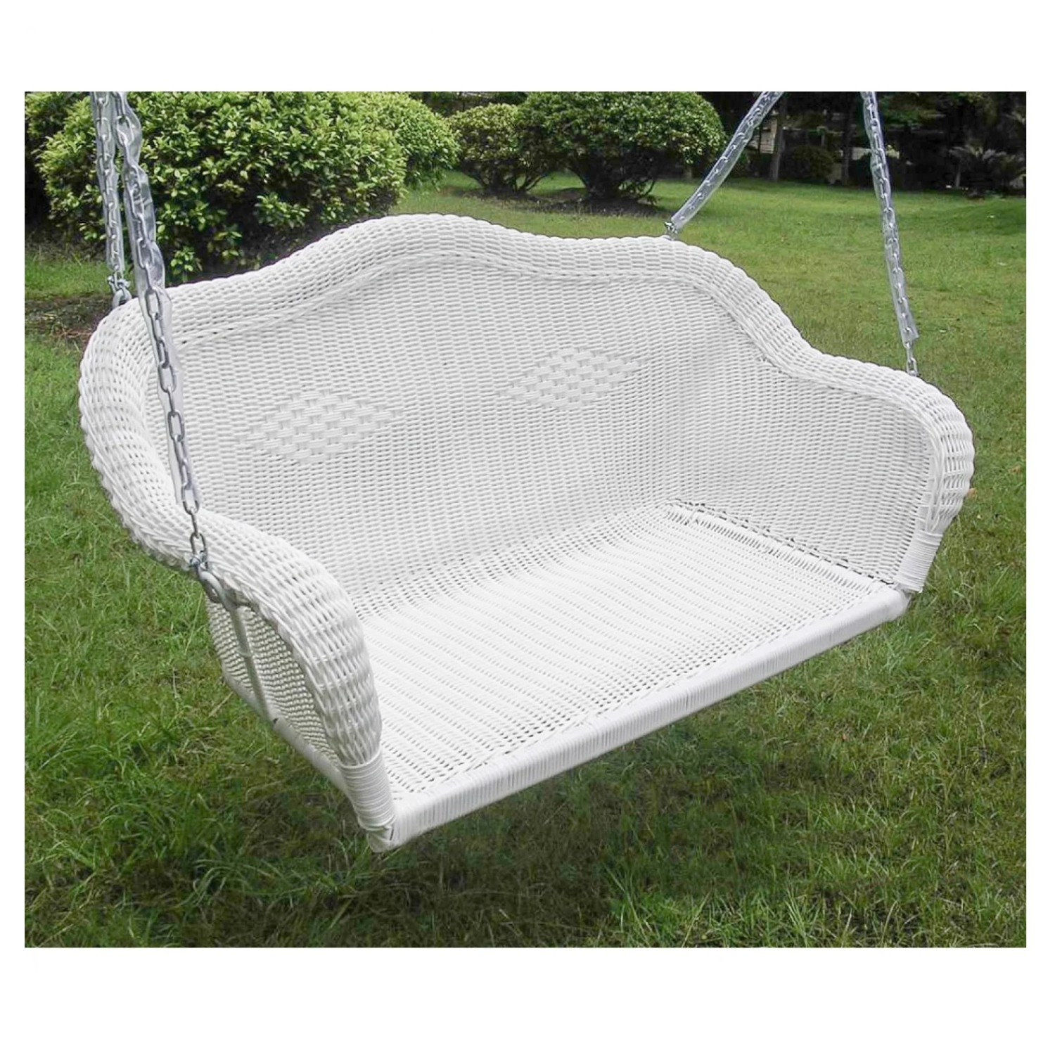 50" White Stripe Outdoor Patio Resin Wicker Swing with Chain