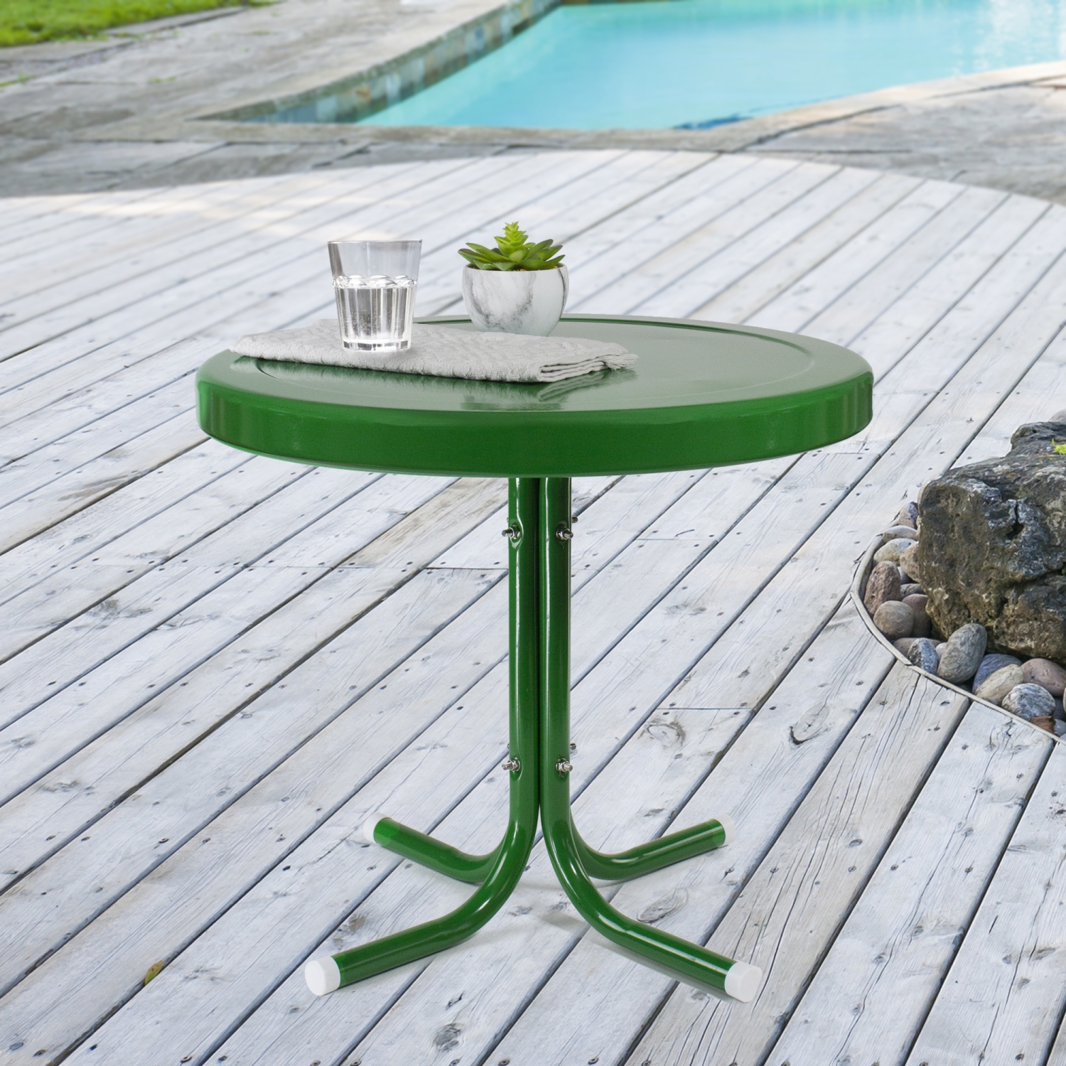 22" Outdoor Retro Tulip Side Table, Green