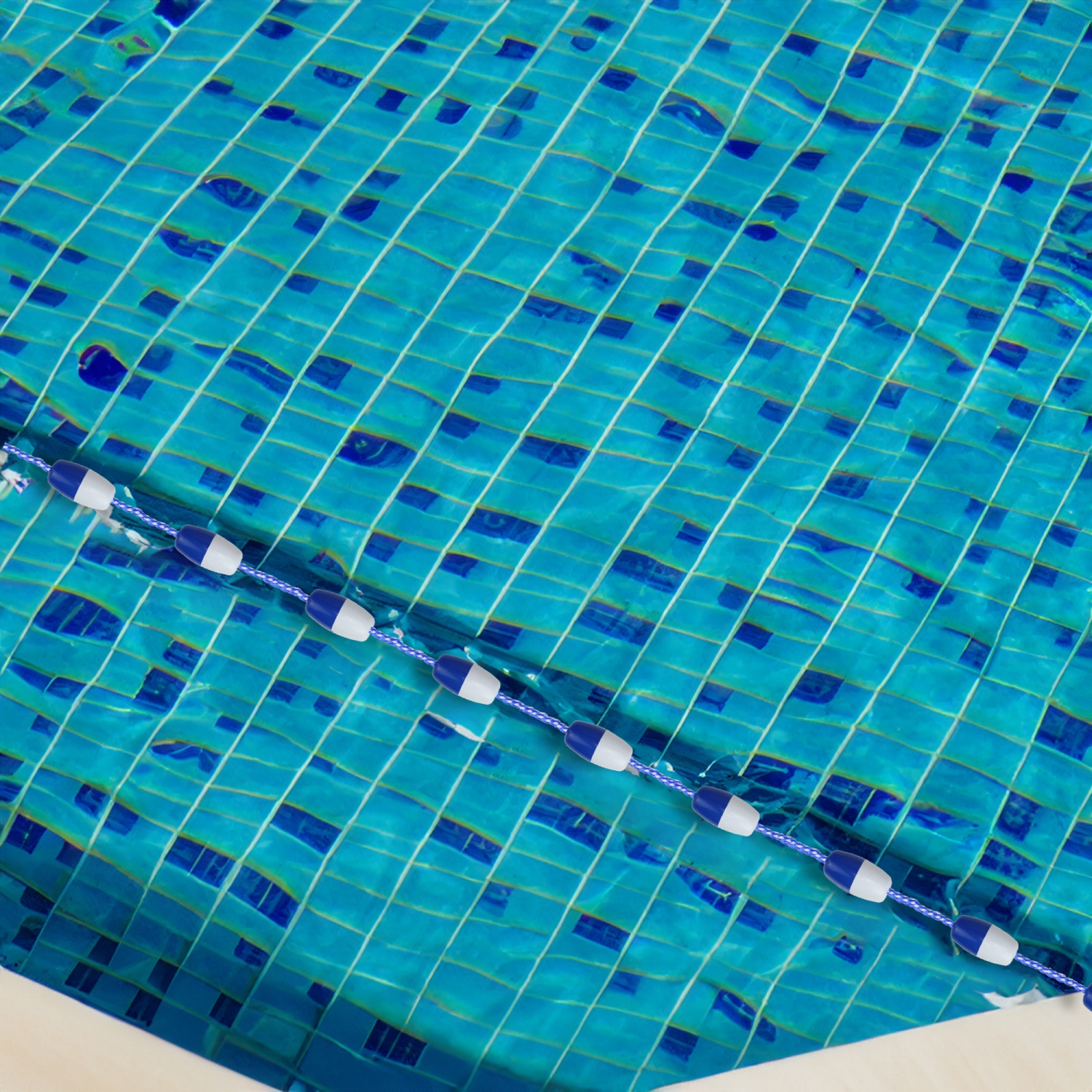 Corde de sécurité bleue et blanche de 216 po pour piscine avec bouées