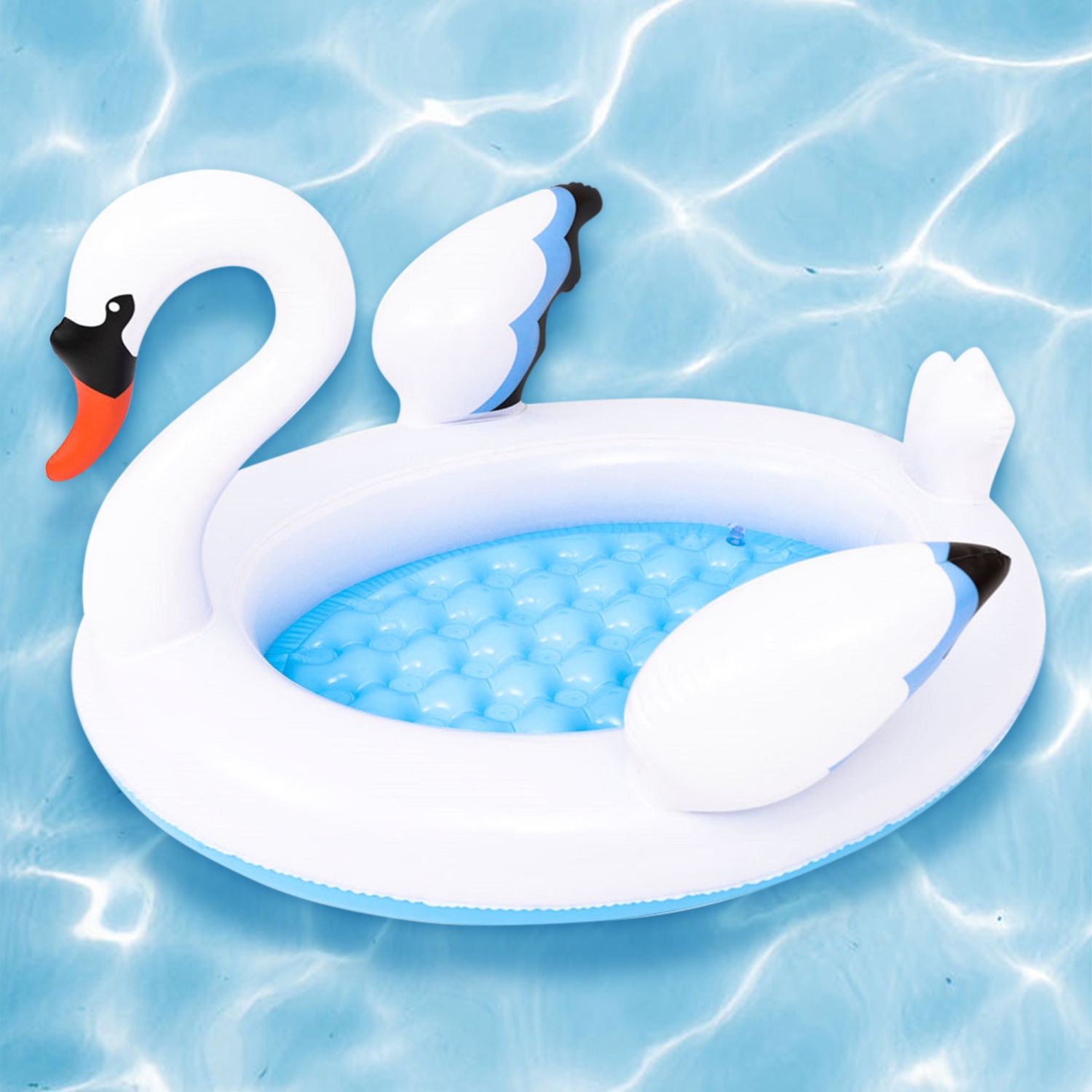 Piscine gonflable pour enfants en forme de cygne blanc et bleu de 42,5 po