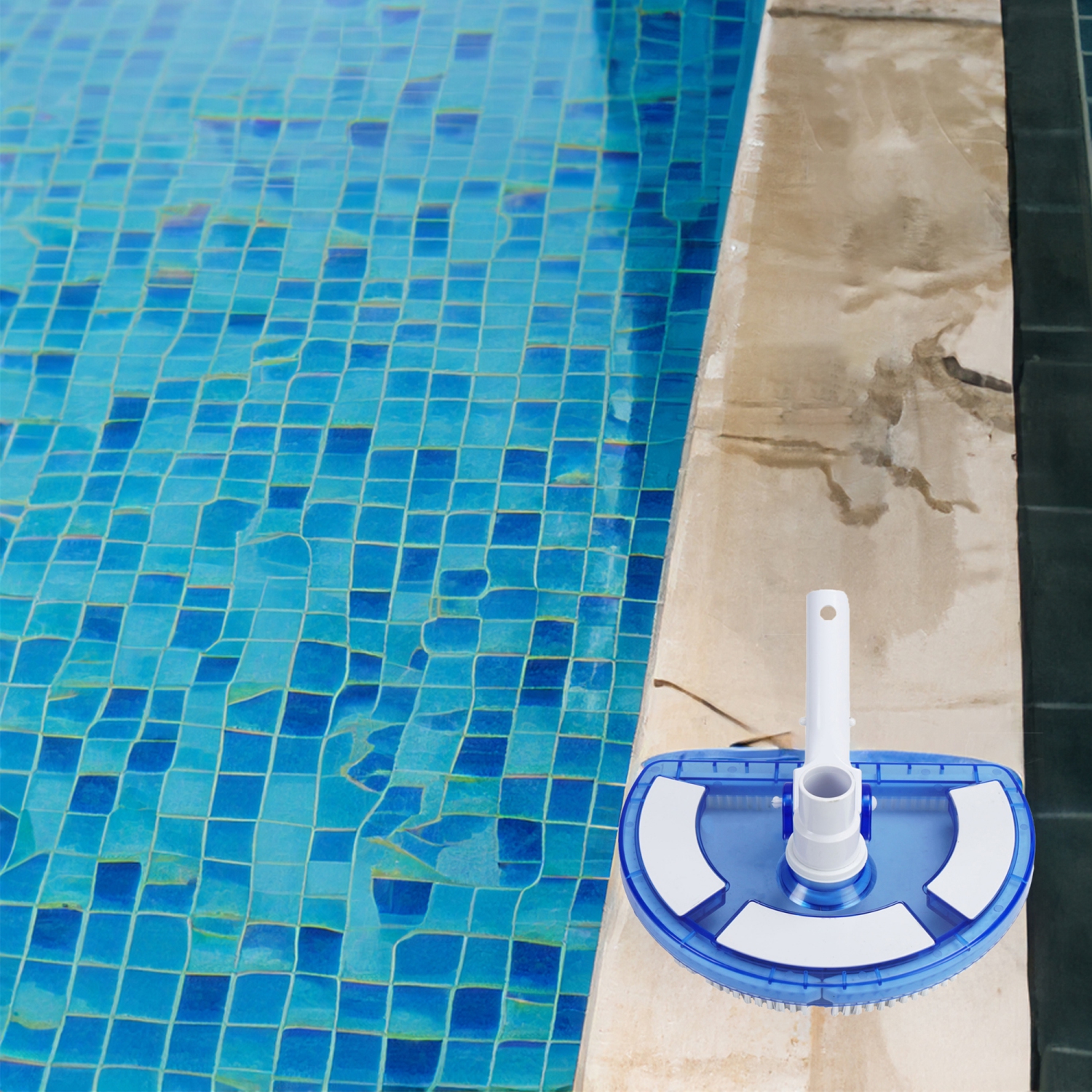 Tête d'aspirateur de piscine de luxe en vinyle demi-lune, 10,5 po, blanc et bleu