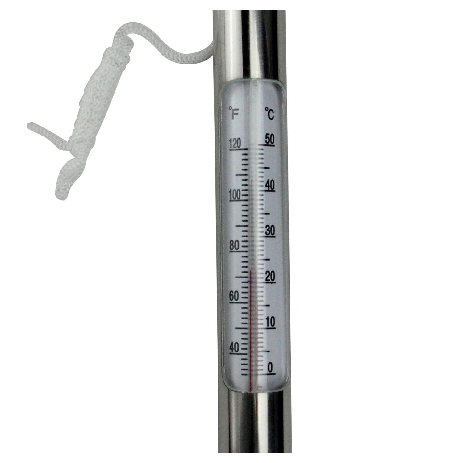Thermomètre de piscine rond métallique argenté de 6,75 po avec cordon