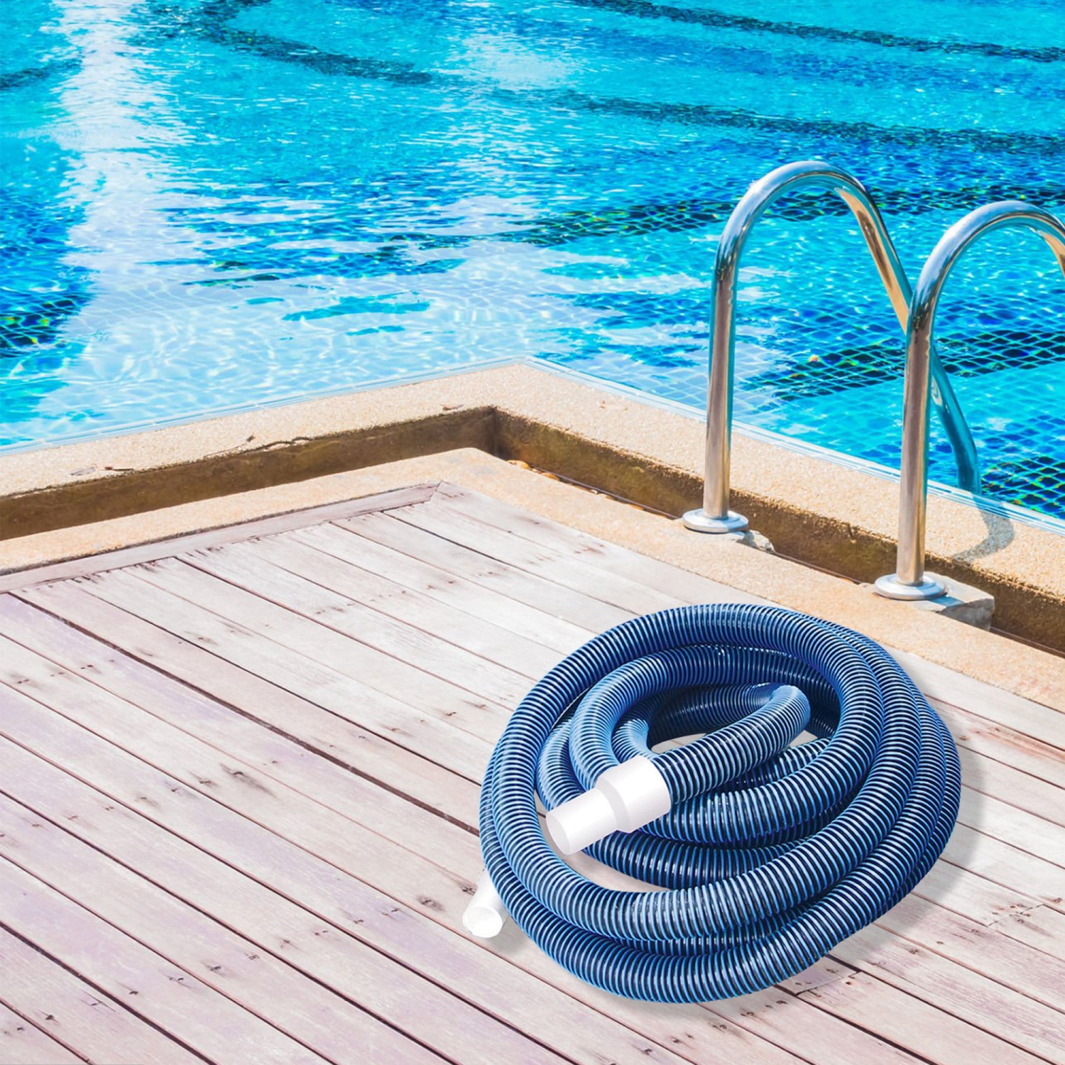 Tuyau d'aspirateur à spirale bleu et blanc avec poignets, 21 pi x 1,25 po