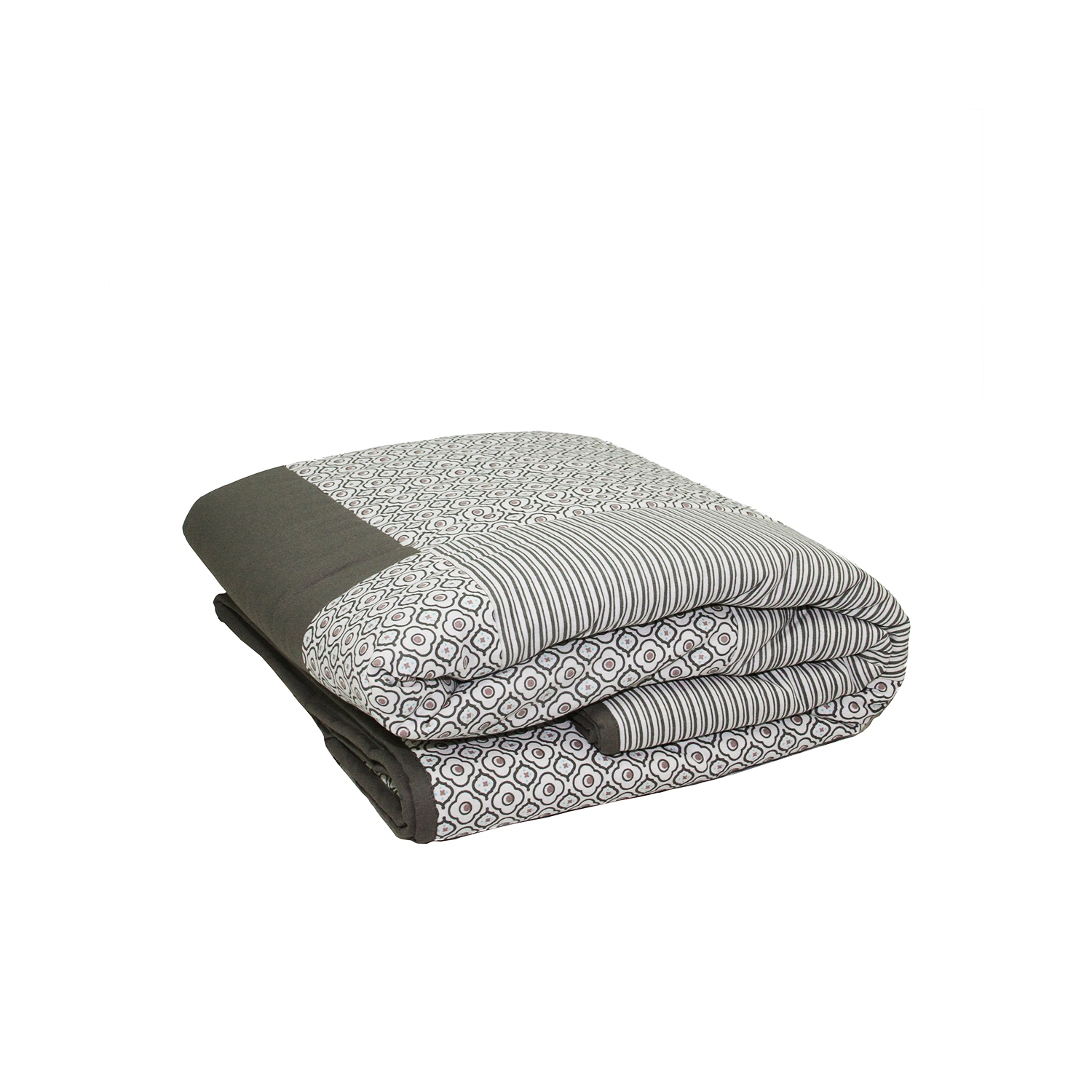 Jeté matelassé rayé gris et noir à quadrilobes 55,5 x 78,75 po