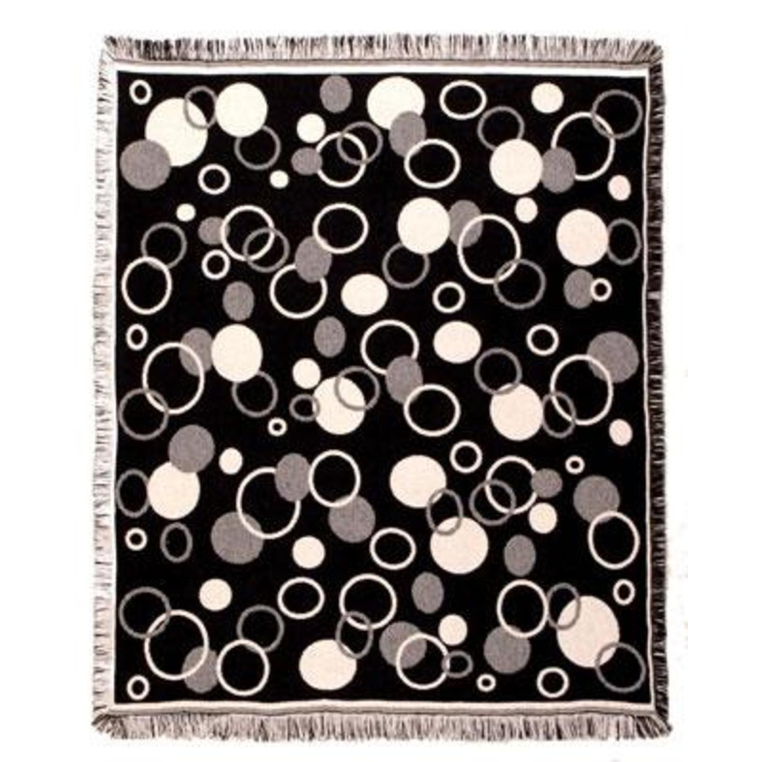 Cobalt Blue and White Circle Afghan Throw Blanket 50" x 60"