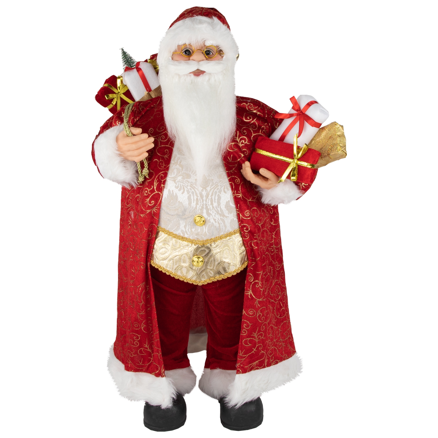 32" Red and Gold Santa Claus with Gifts Christmas Figure