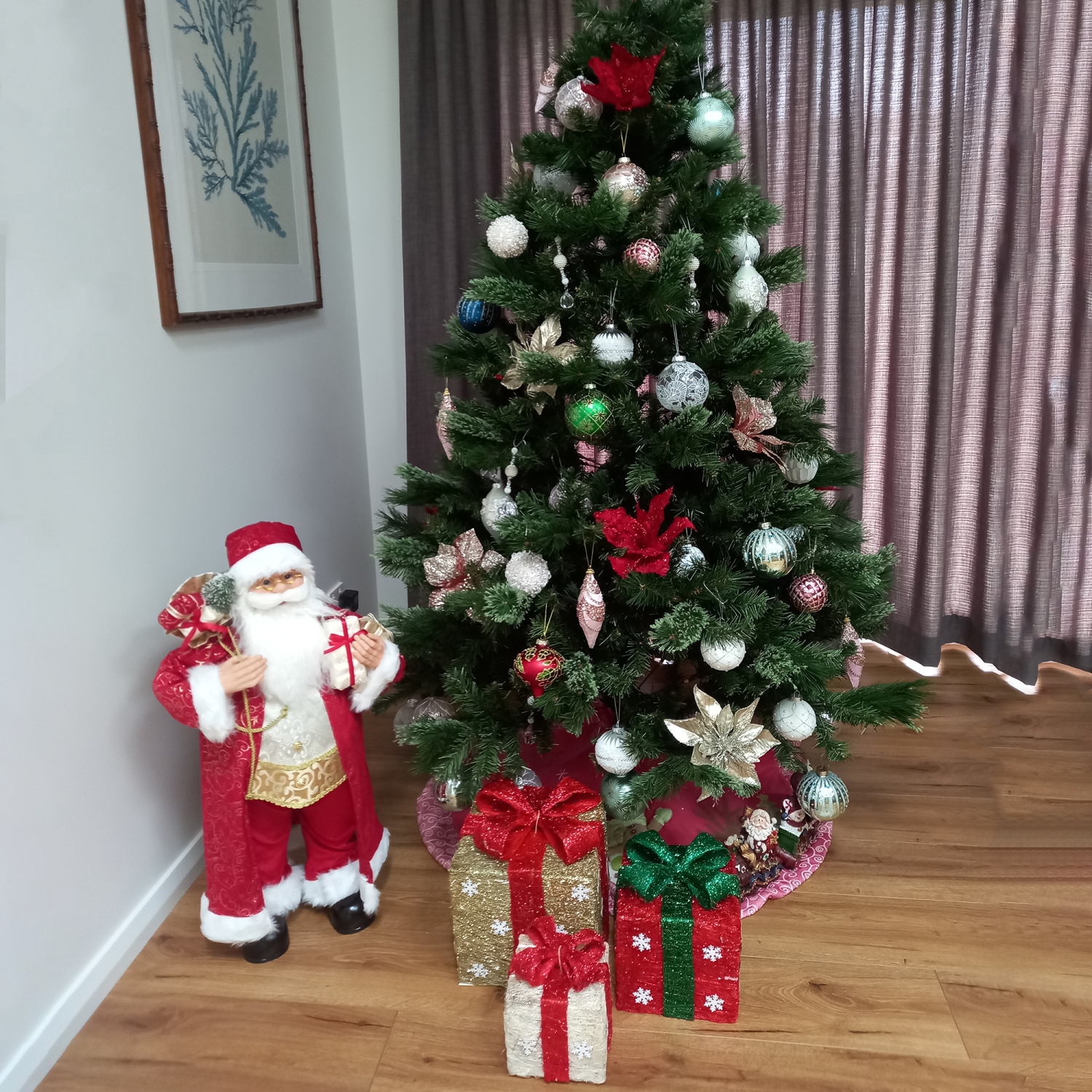 32" Red and Gold Santa Claus with Gifts Christmas Figure