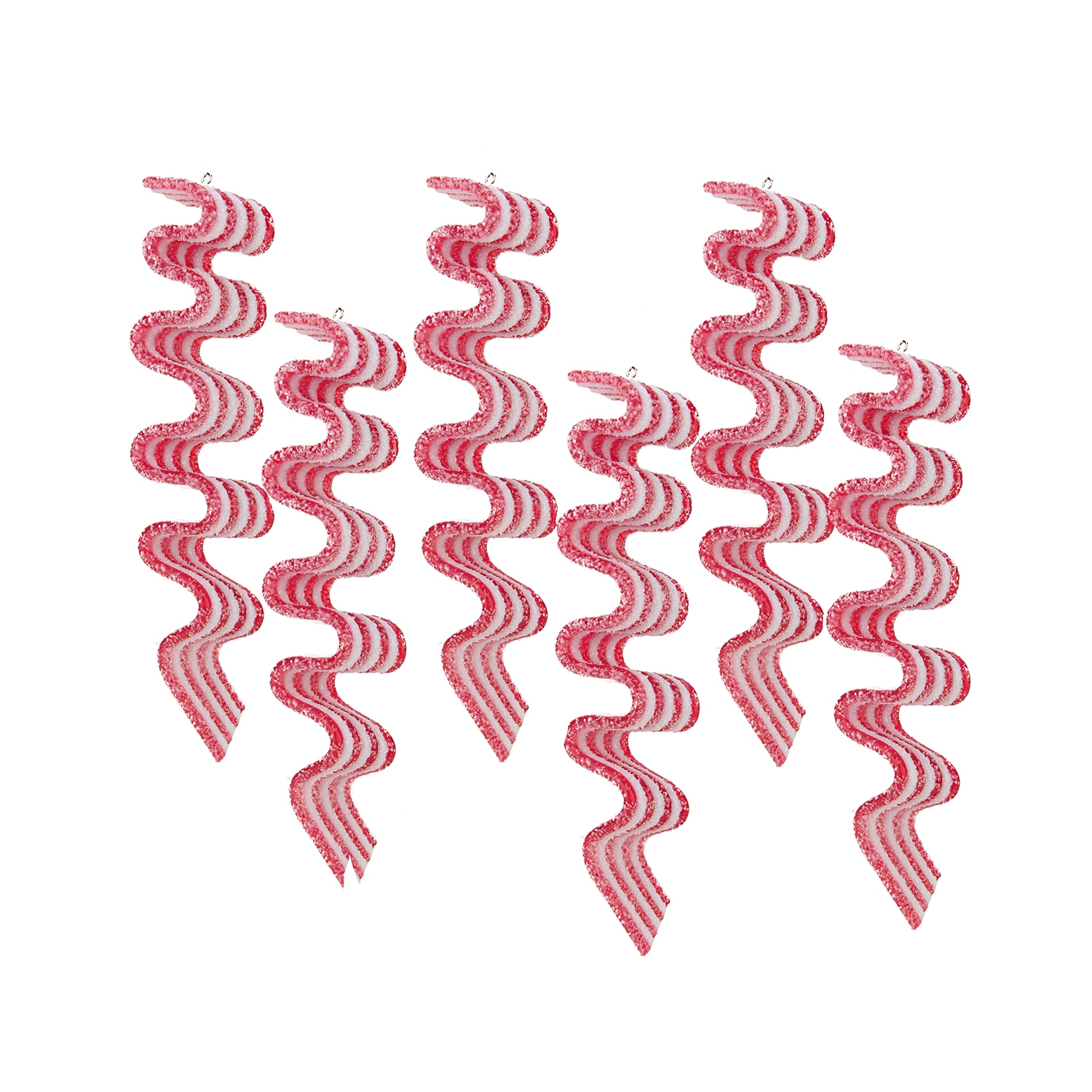 6ct Red and White Sugar Coated Ribbon Candy Christmas Ornaments 5.75"