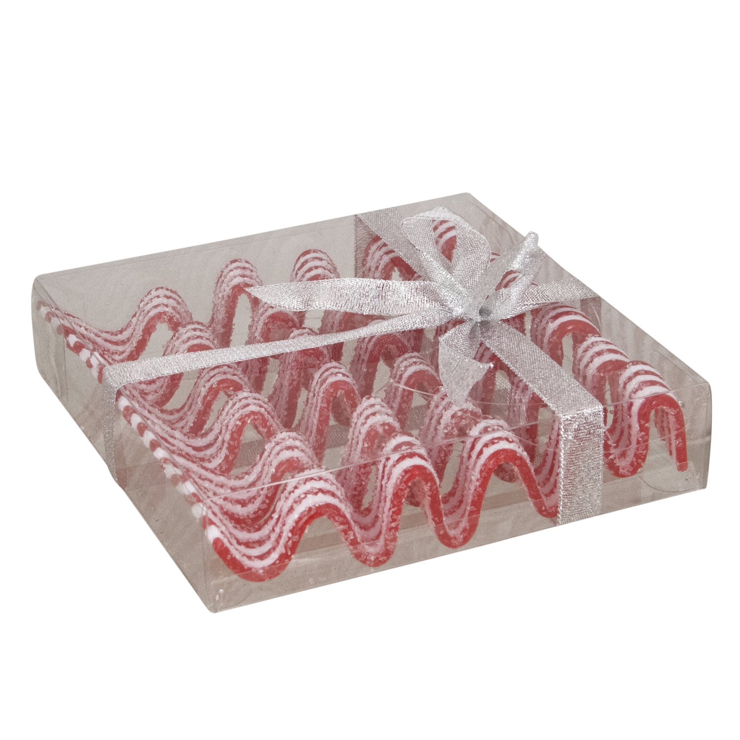 6ct Red and White Sugar Coated Ribbon Candy Christmas Ornaments 5.75"