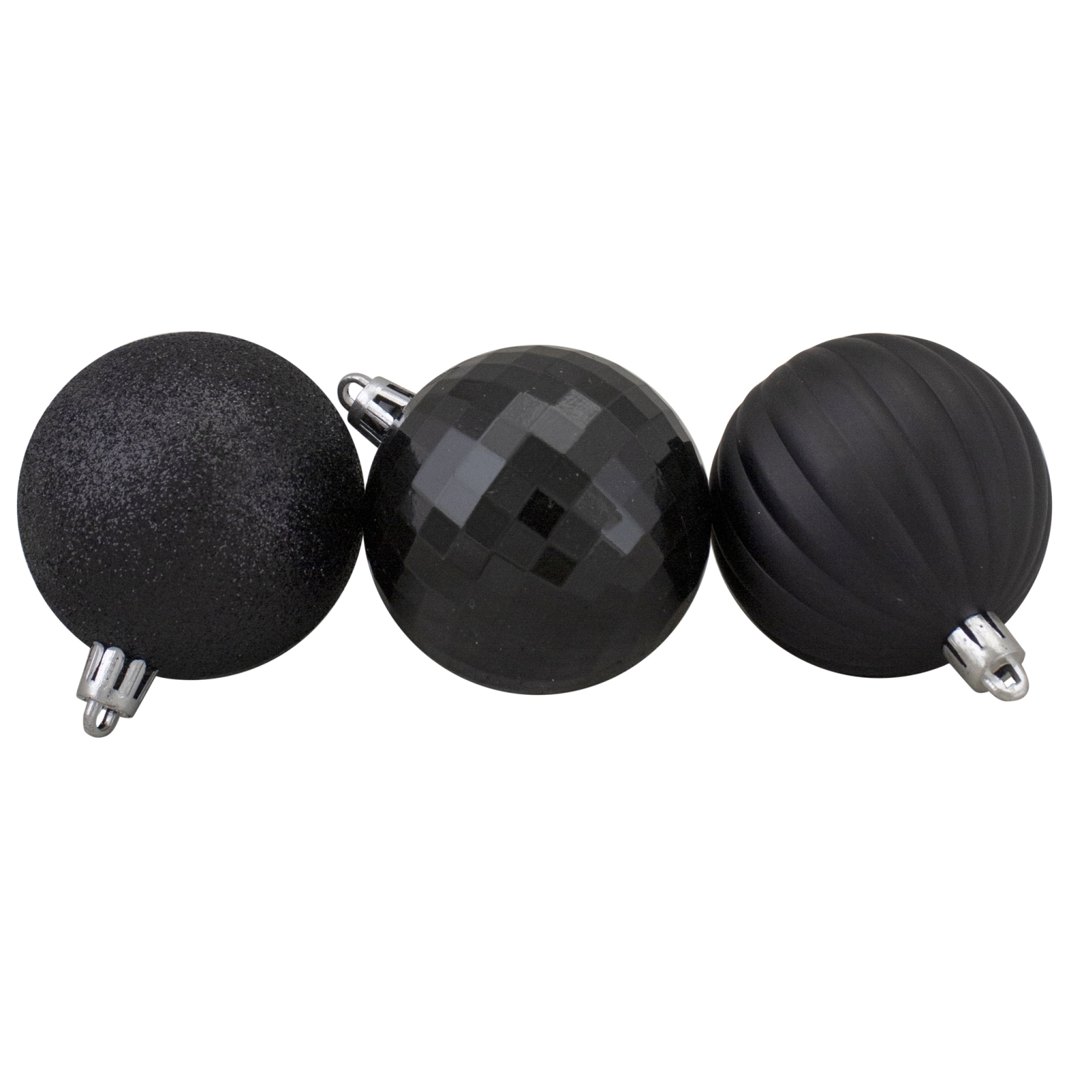 Shatterproof 3-Finish Christmas Ball Ornaments - 2.5" - Jet Black - 100ct