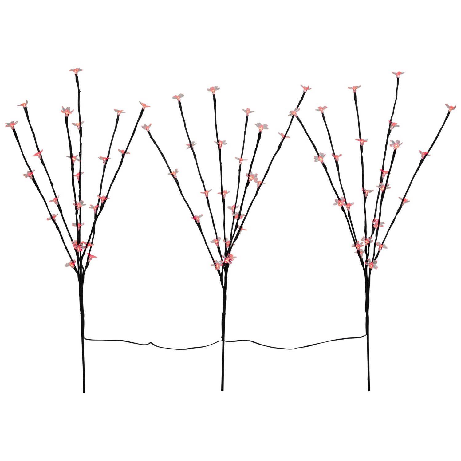 Pre-Lit Cherry Blossom Artificial Tree Branches - 2.5' - Red LED Lights - Set of 3