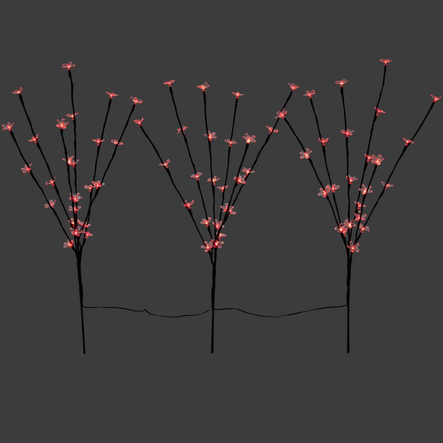 Pre-Lit Cherry Blossom Artificial Tree Branches - 2.5' - Red LED Lights - Set of 3