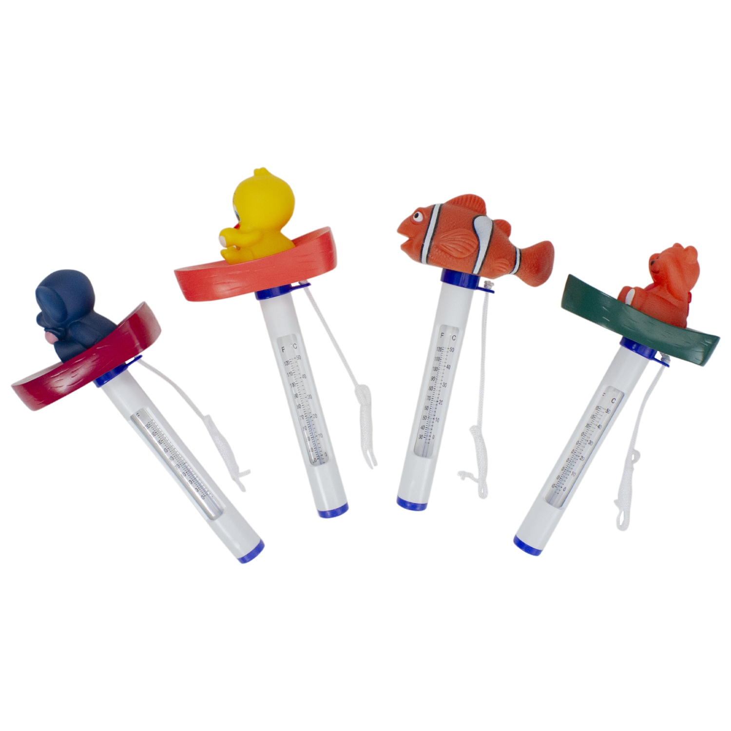 Ensemble de 4 thermomètres de piscine flottants avec cordons, blanc et orange, 9,5 po
