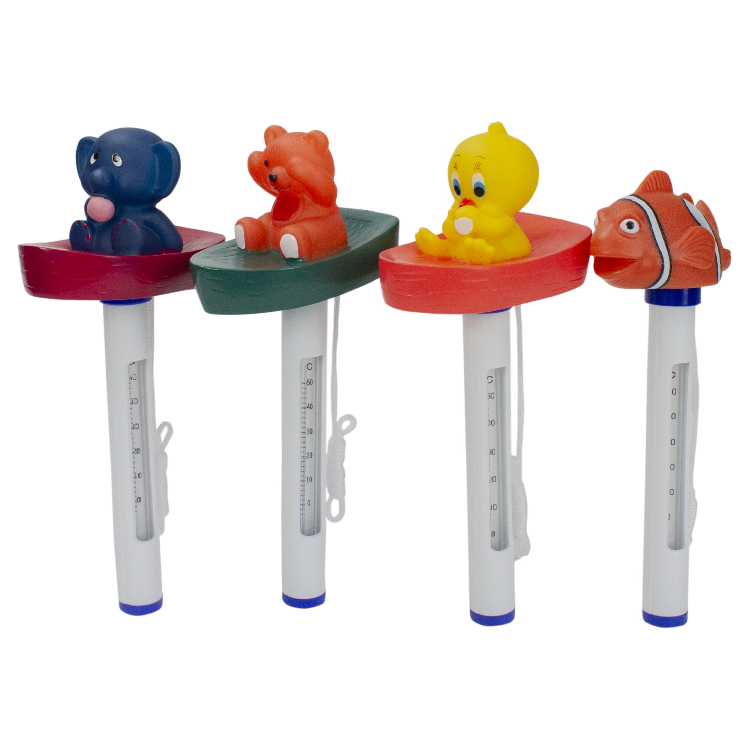 Ensemble de 4 thermomètres de piscine flottants avec cordons, blanc et orange, 9,5 po