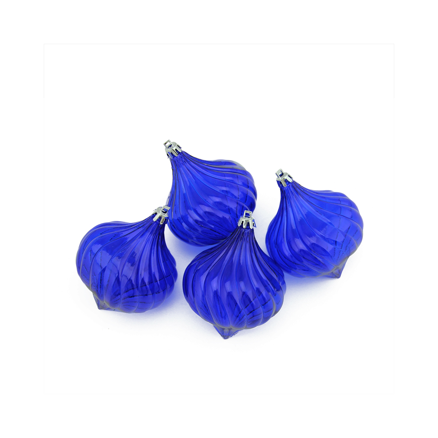 4ct Blue Shatterproof Transparent Christmas Onion Drop Ornaments 4.5"