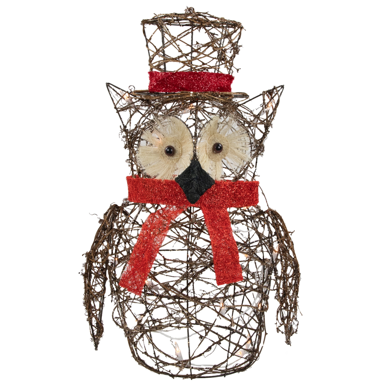 Décoration de Noël d'extérieur en forme de hibou en rotin scintillant lumineux - 21 po - lumières transparentes