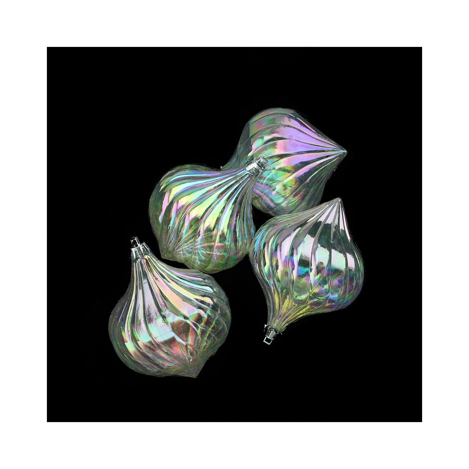 4ct Clear Iridescent Onion Drop Shatterproof Christmas Ornaments 4.5"