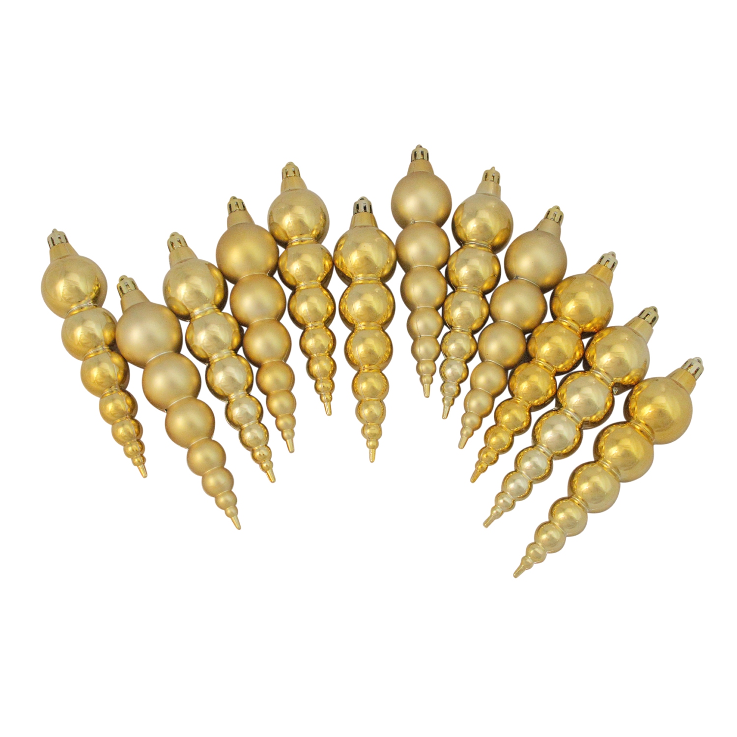 12ct Vegas Gold Shatterproof Matte and Shiny Christmas Finial Ornaments 6"