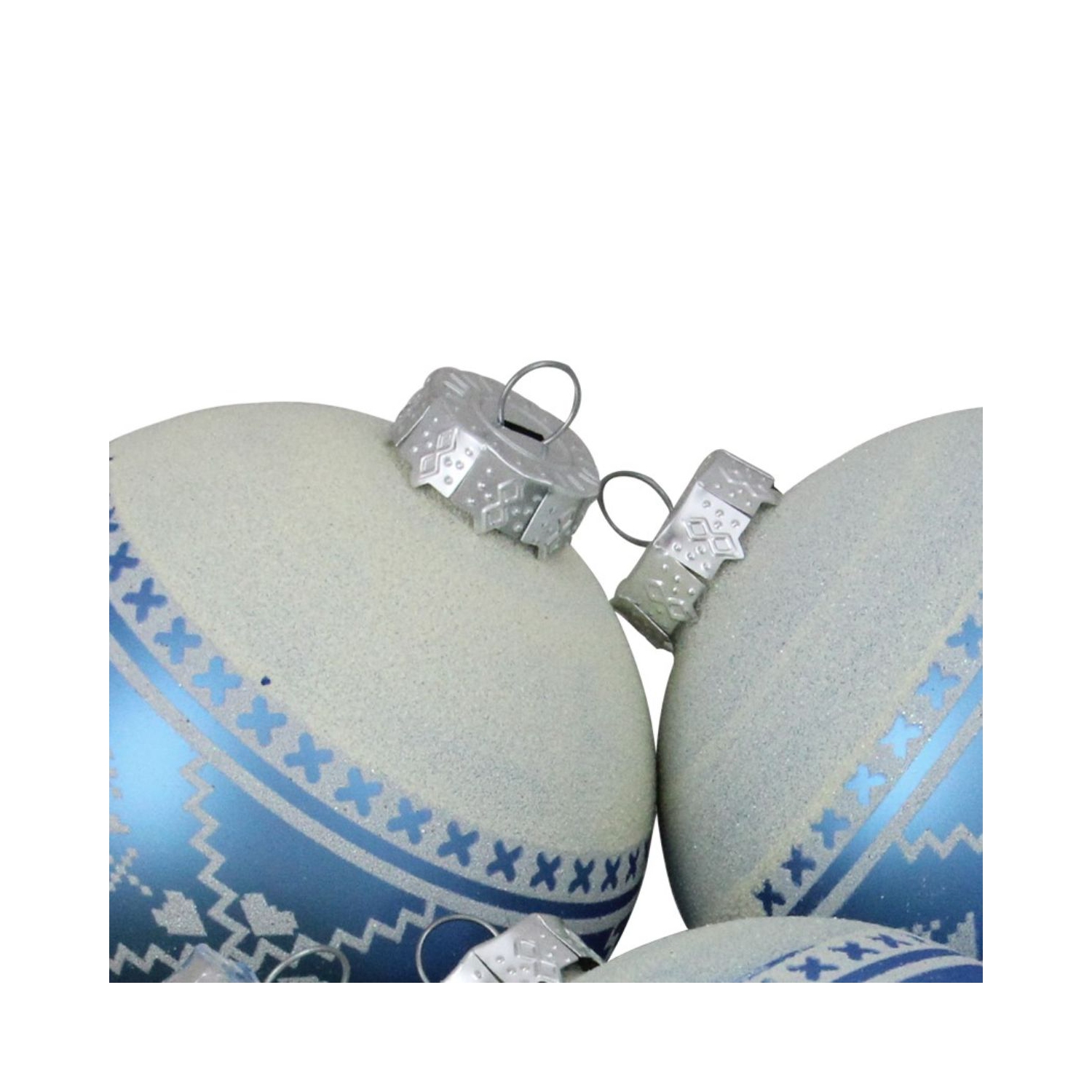 4ct Blue and White Nordic Fair Isle Glass Ball Christmas Ornaments 4-Inch