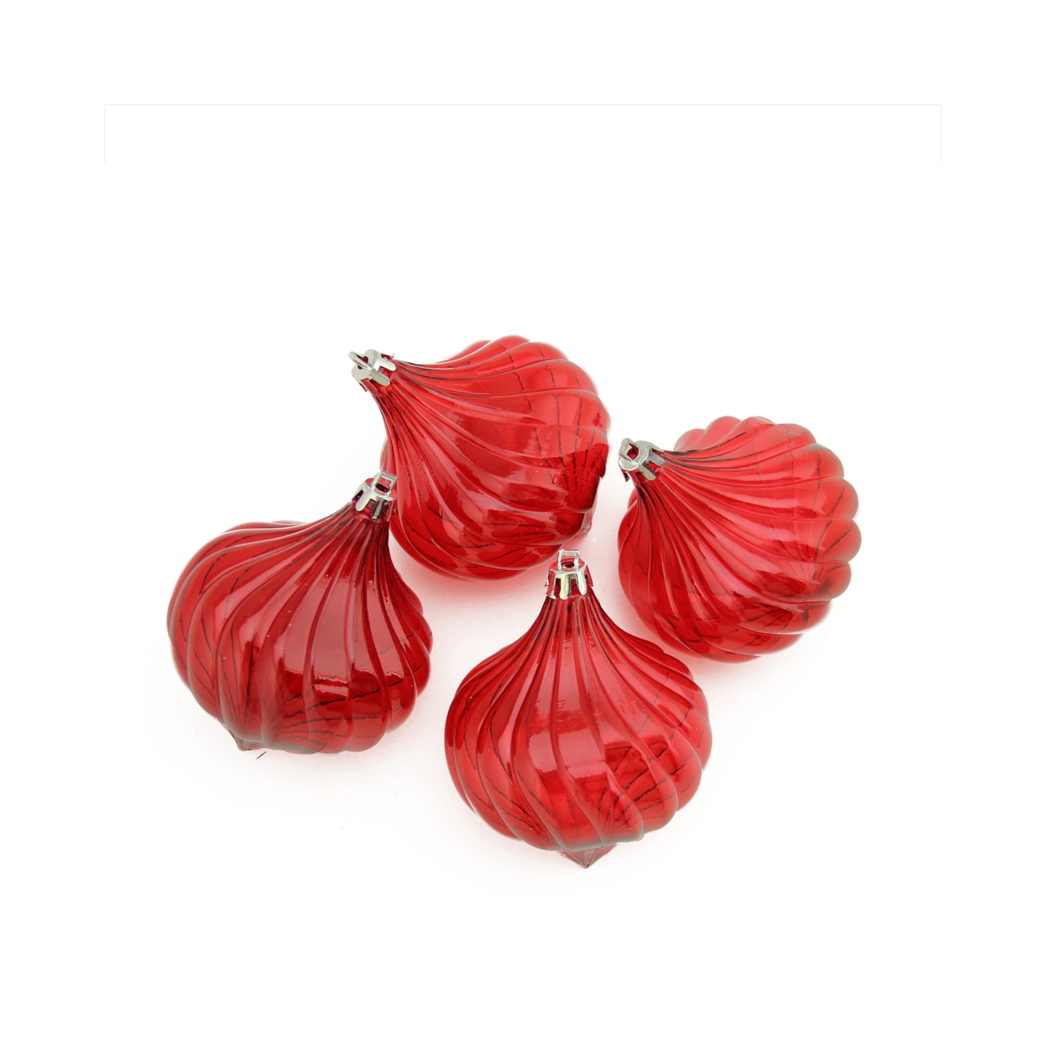 4ct Red Shatterproof Transparent Christmas Onion Drop Ornament Set 4.5"