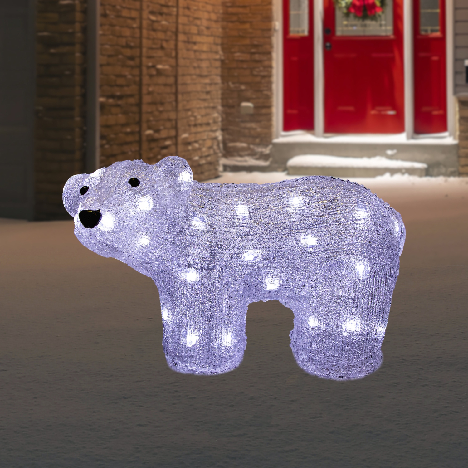 Lighted Commercial Grade Acrylic Polar Bear Outdoor Christmas Decoration - 13.5"- Polar White LED Lights
