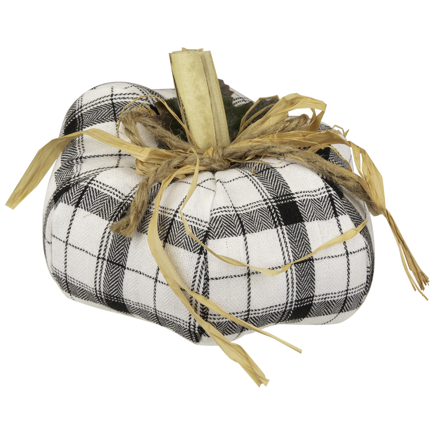 Peluche à carreaux et jute citrouille d'automne - 6,5&nbsp;po - Blanc et noir