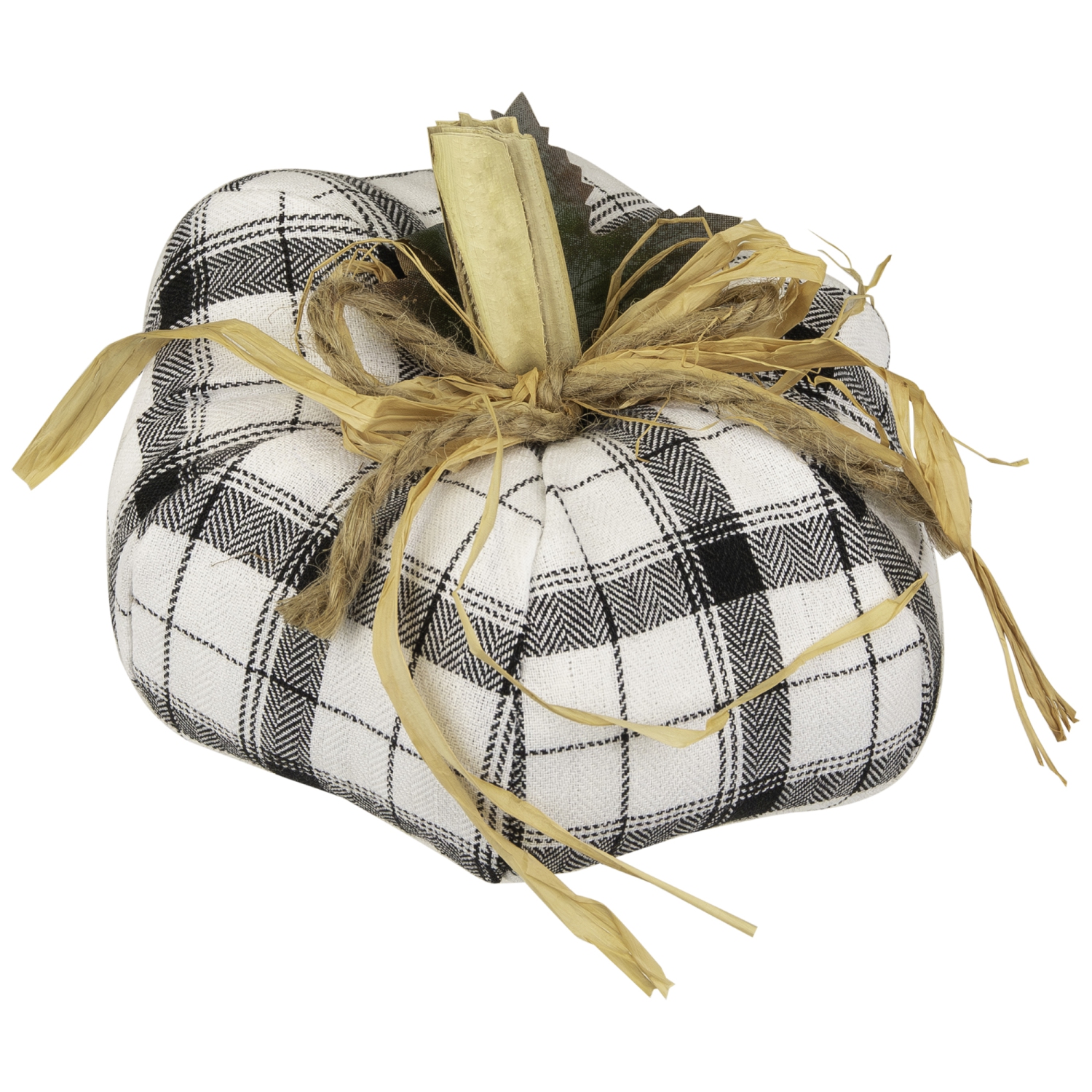 Peluche à carreaux et jute citrouille d'automne - 6,5&nbsp;po - Blanc et noir