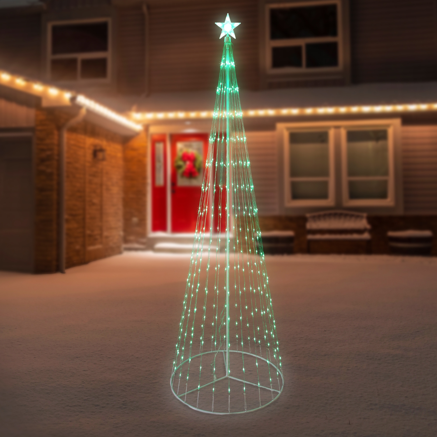 Sapin de Noël illuminé à DEL avec décoration d'extérieur d'étoiles - 12 pi - Vert