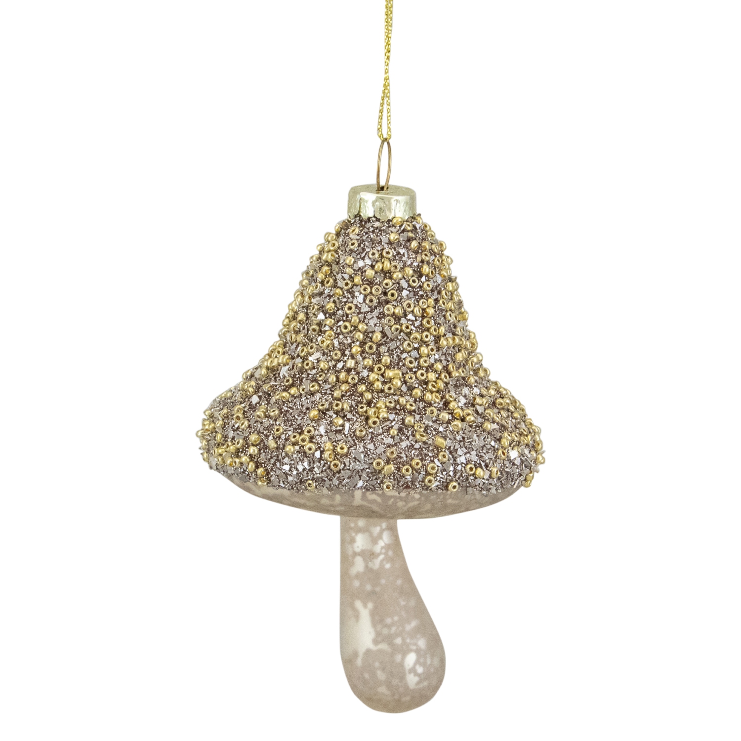 Mushroom Glass Christmas Ornament - 4.75" - Champagne Gold Finish