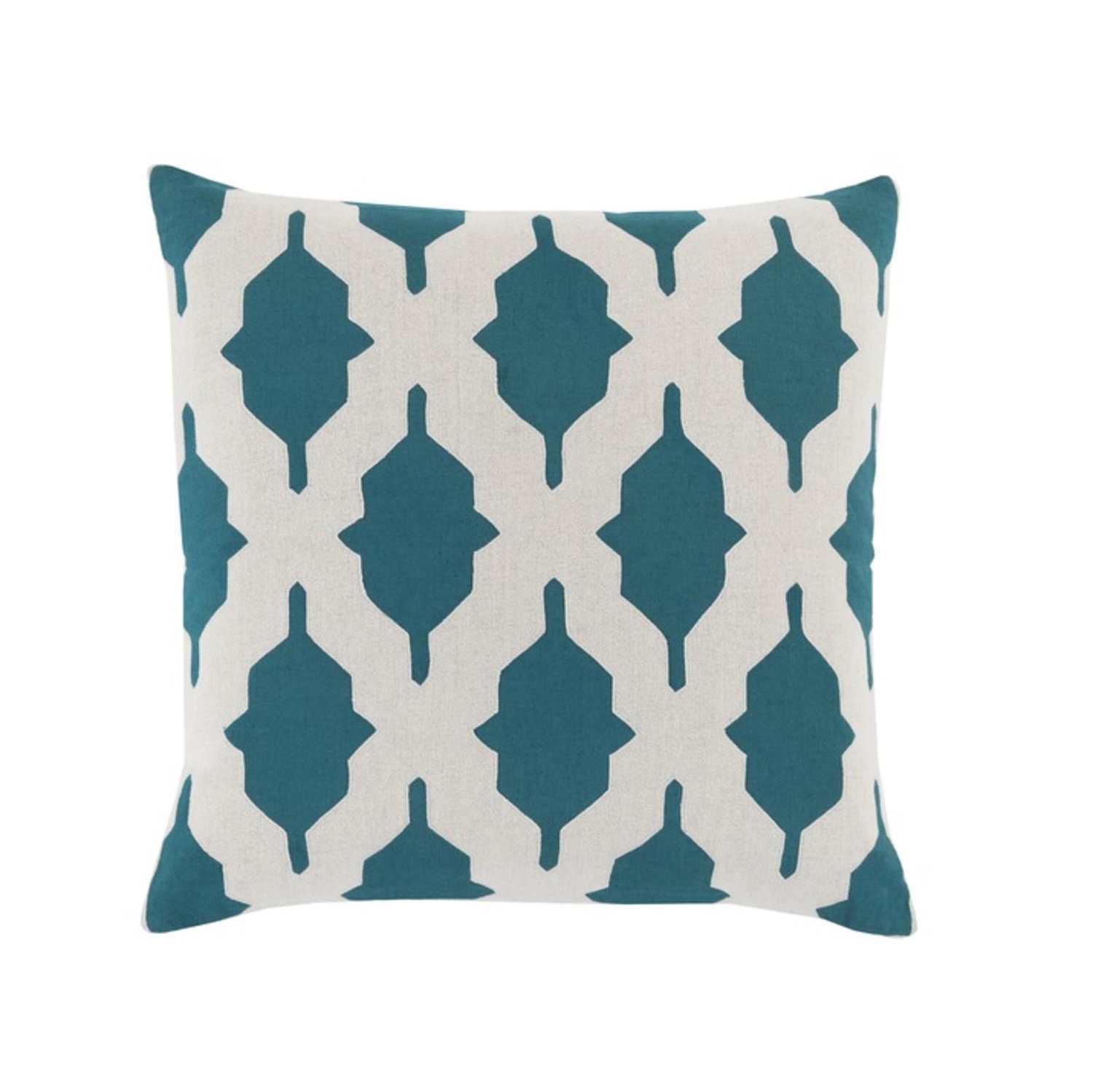 20" Teal Blue and Gray Geometric Decorative Square Throw Pillow - Poly Filled