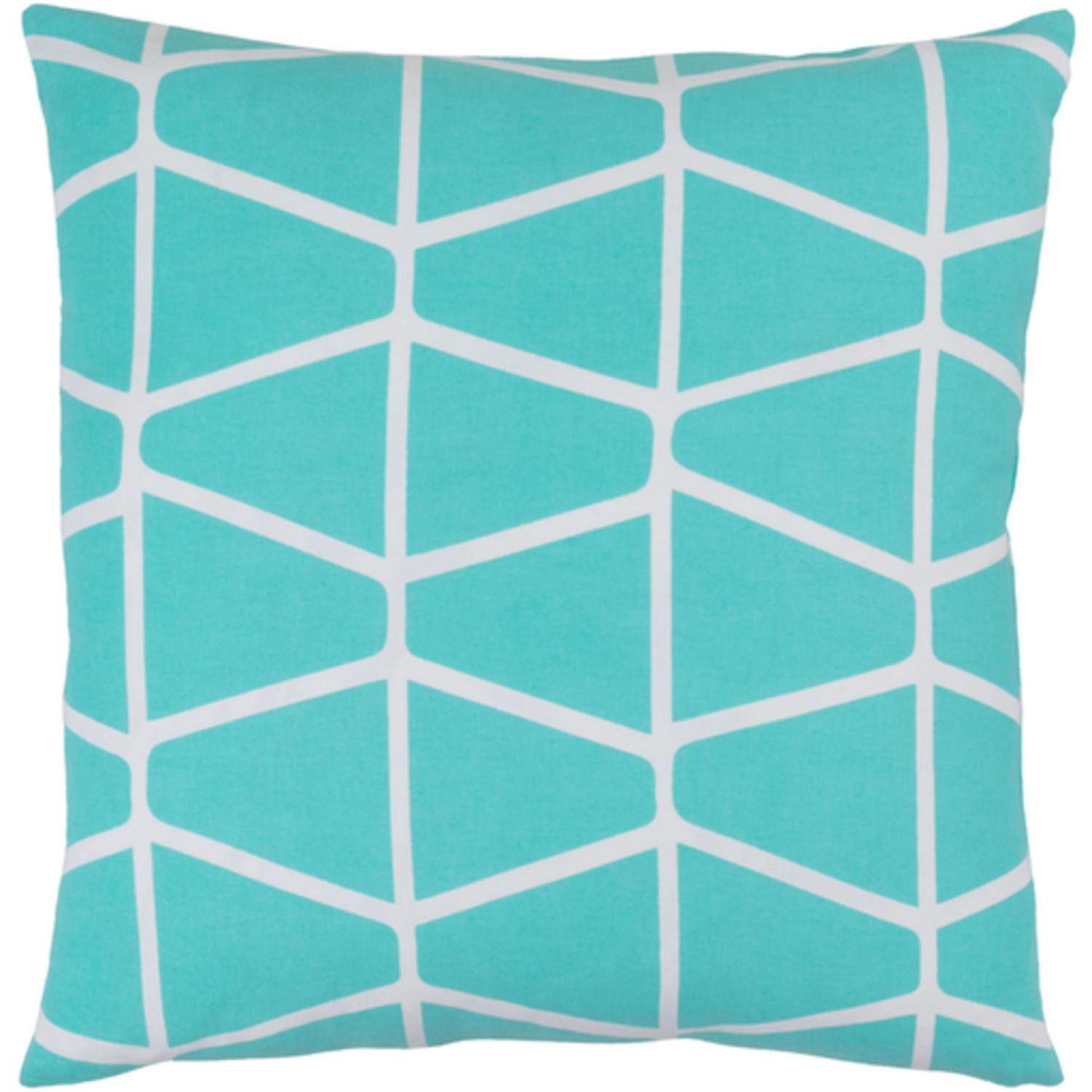 20" Trapezium Delight Aqua Blue and Albino White Geometric Woven Decorative Throw Pillow - Down Filler