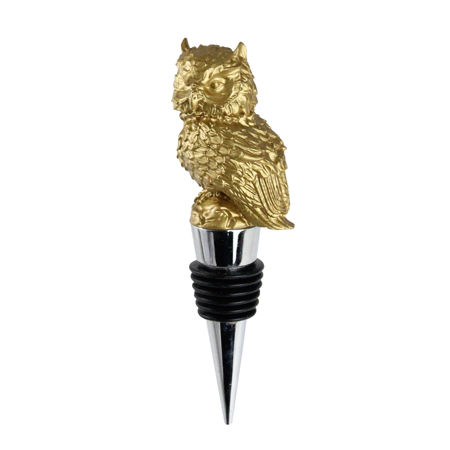 4.75" Woodland Handcrafted Gold Owl Stainless Steel Wine Bottle Stopper