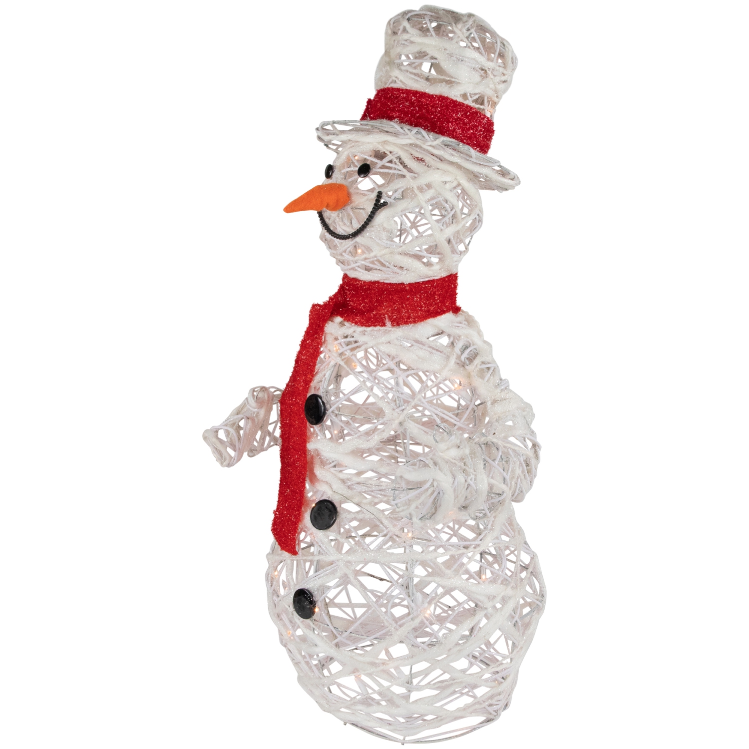 Lighted Glittered Rattan Snowman Outdoor Christmas Decoration - 28" - Clear Lights