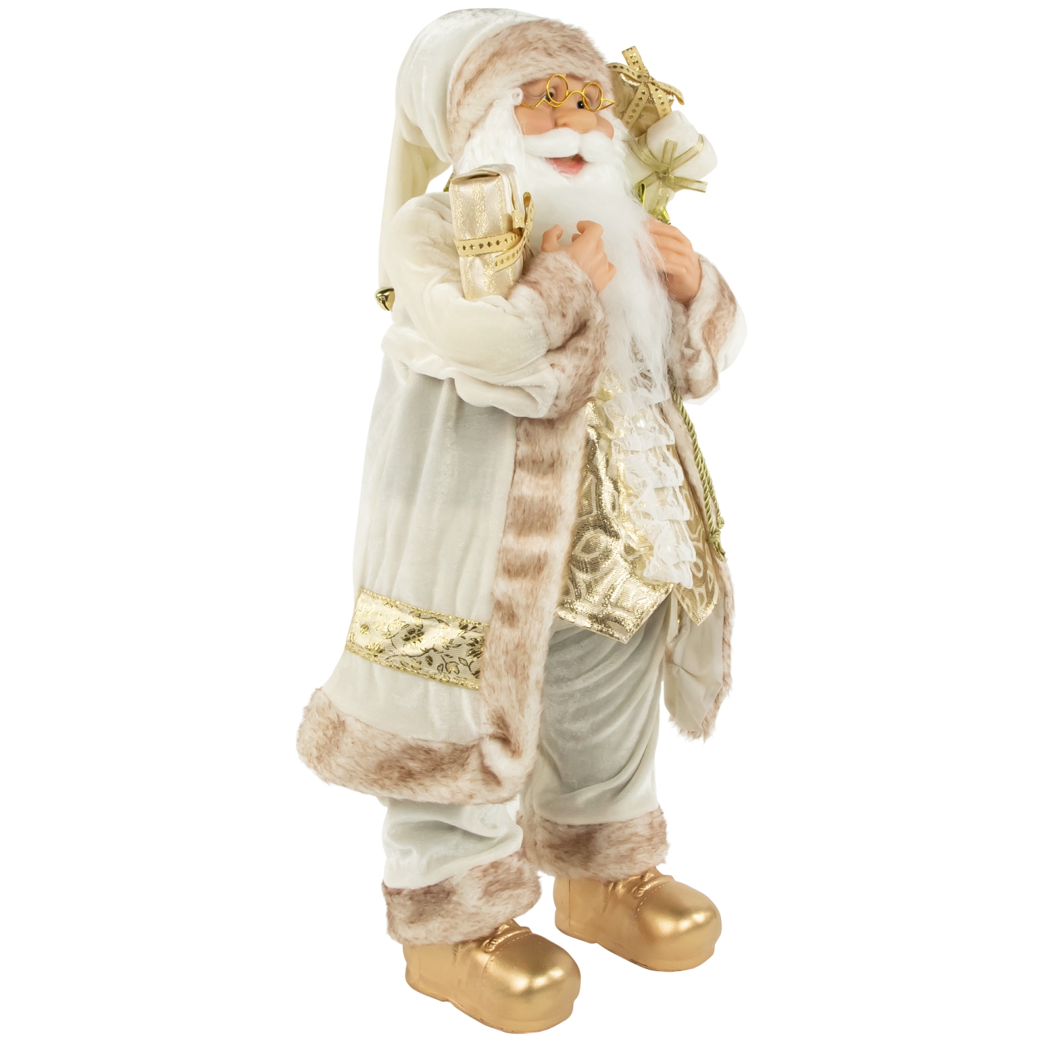 24" White and Ivory Santa Claus with Gift Bag Christmas Figure