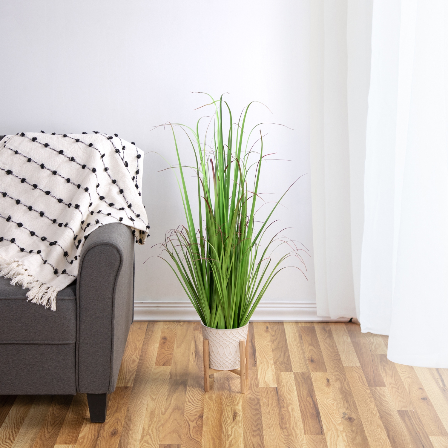 40" Potted Artificial Green Onion Grass Plant