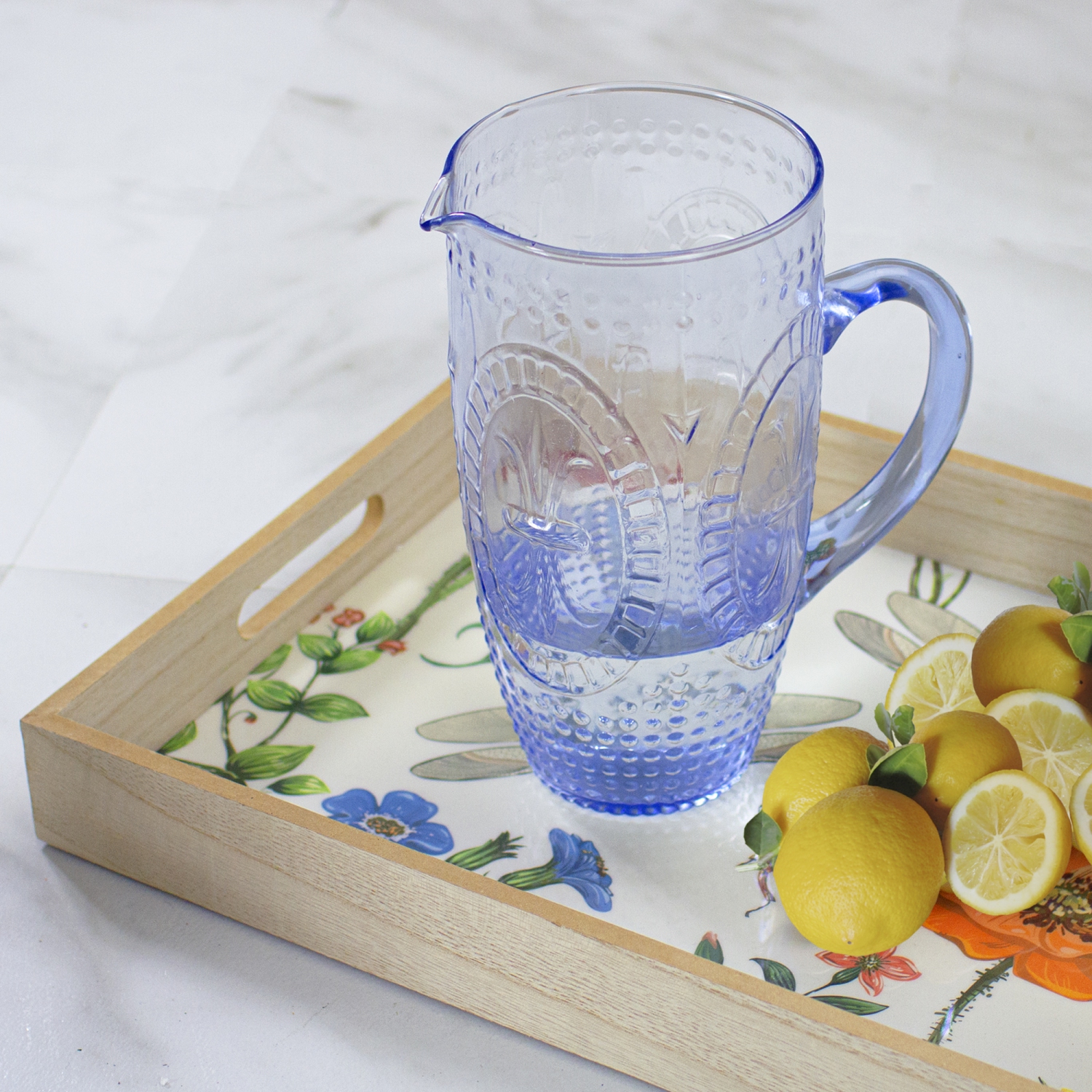 8.75" Blue Textured Glass Beverage Pitcher