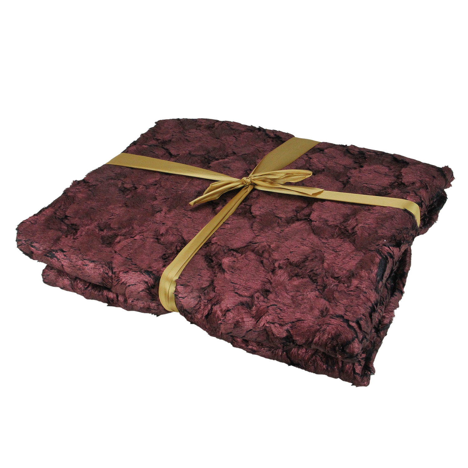 Burgundy and Black Plush and Velvety Faux Fur Throw Blanket 50" x 60"