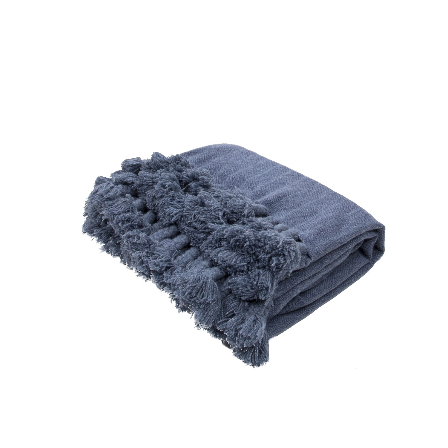 Slate Blue Braided Tasseled Wool Throw Blanket 50" x 60"