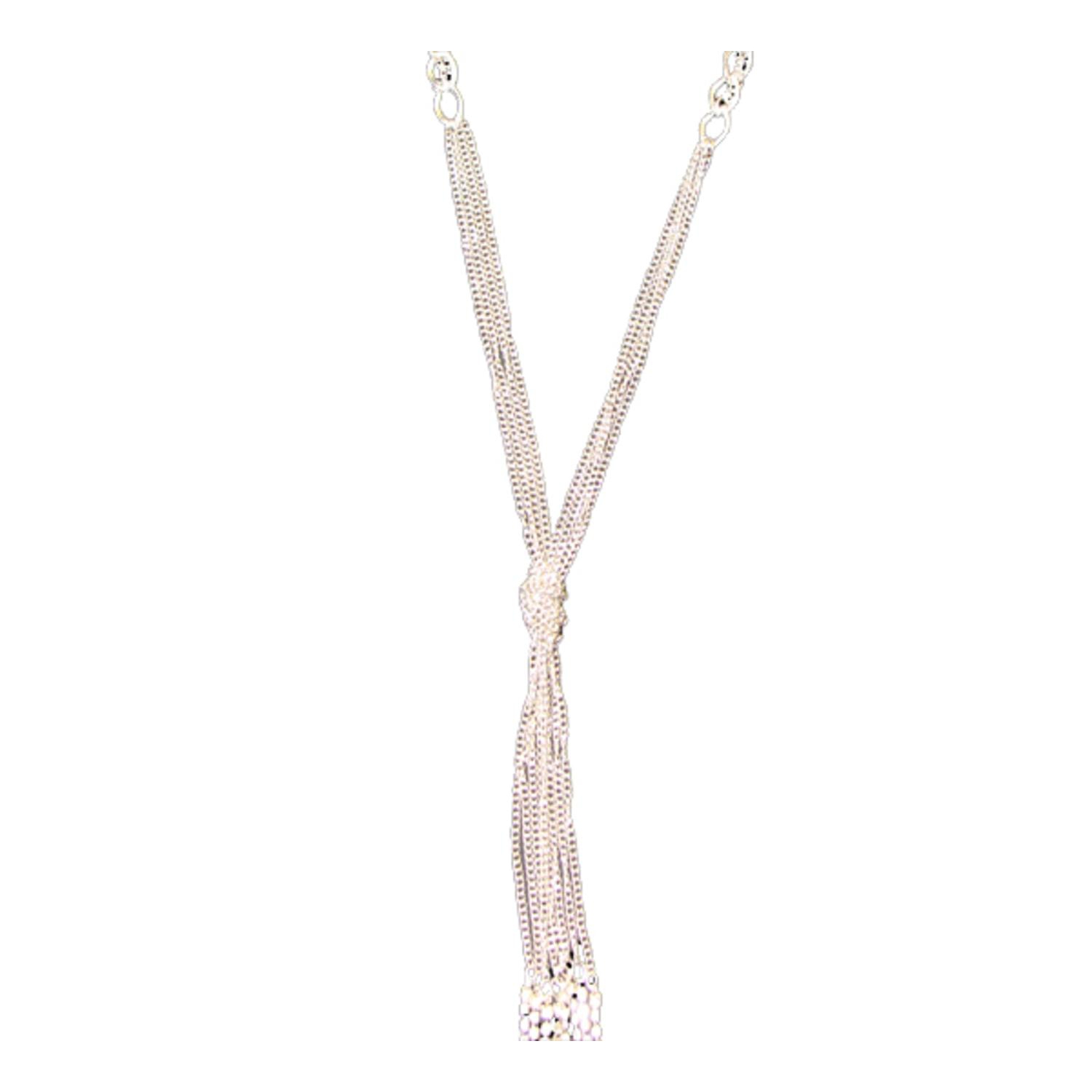 Set of Silvertone Chain Link and Crystal Dangling Jewelry Necklace and Earrings