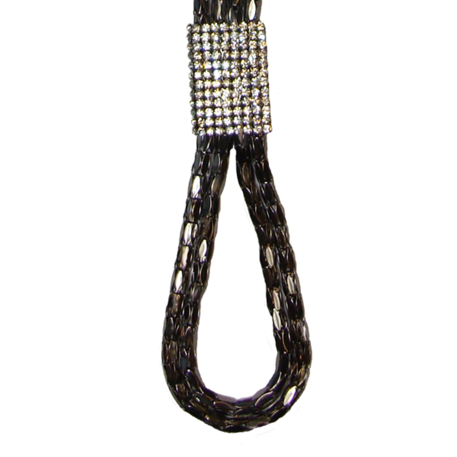 Set of Jet Silvertone Chain Mail with Crystal Pendant Long Necklace and Earrings