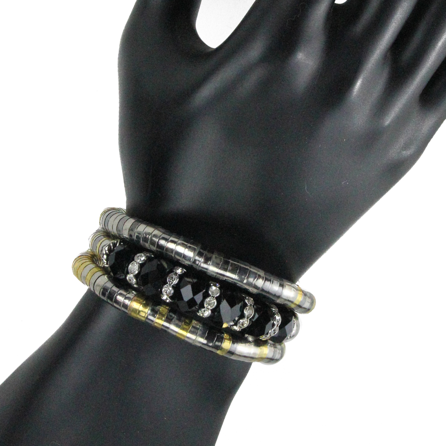 Bracelet maille serpent extensible réglable, bijoux mode, argent et ton or noir