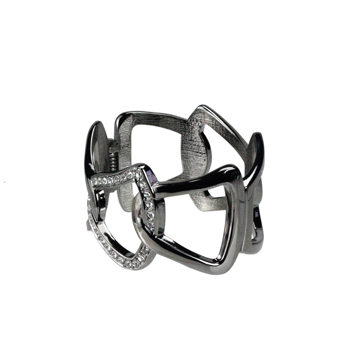 Bracelet-manchette à bijoux mode cristal et chaîne abstraite ton argent éclatant 8 po