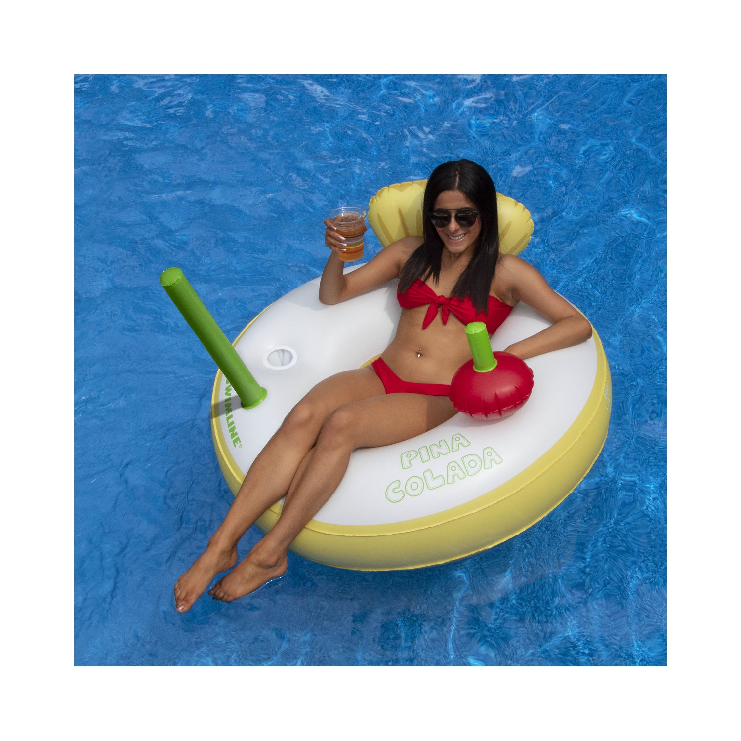 Flotteur de piscine gonflable de 41 po en forme d'anneau en tube, jaune et blanc Piña Colada