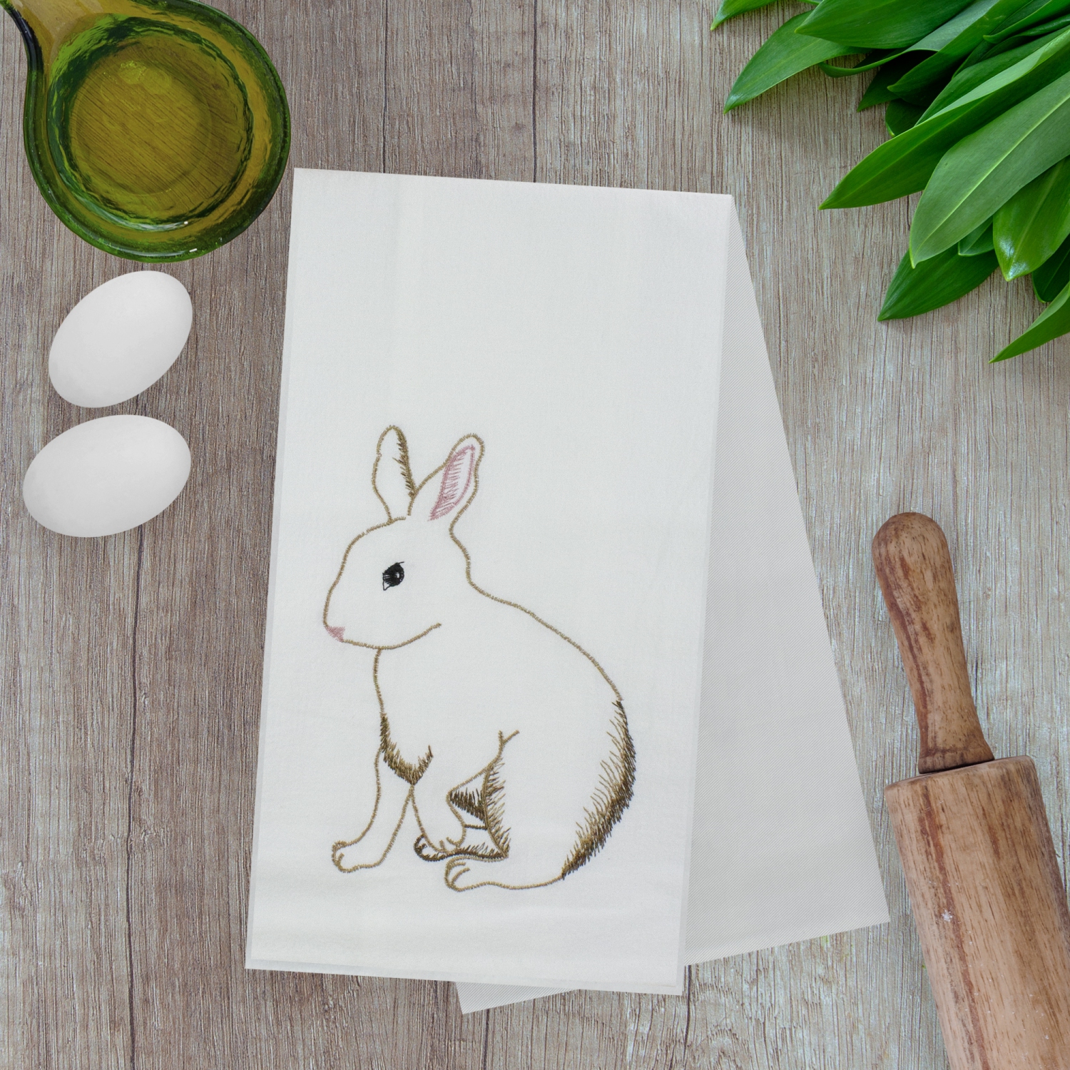 25" White and Brown Cotton Bunny Rabbit Towel