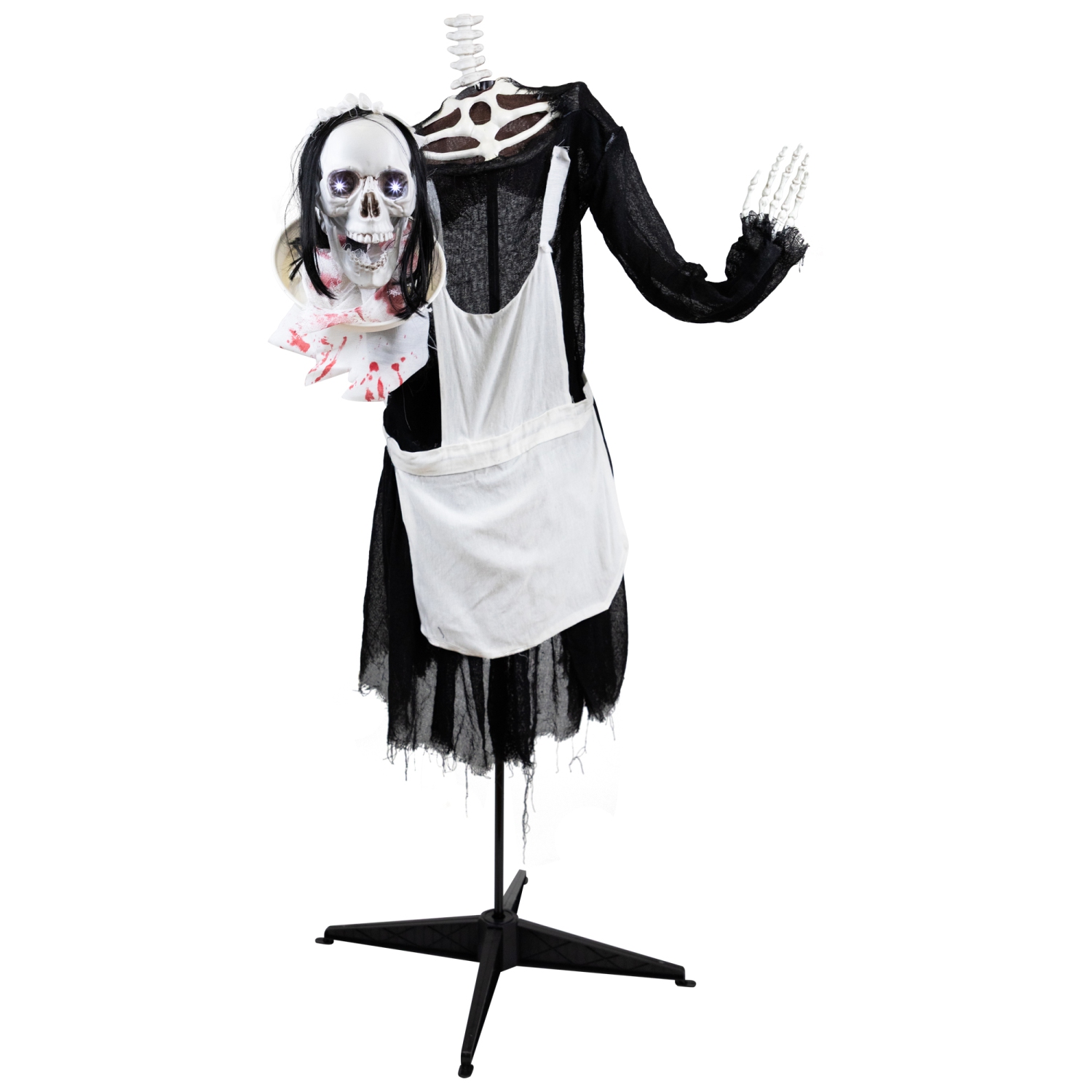 56" Battery Operated Lighted LED Skeleton Maid Animated Halloween Decoration