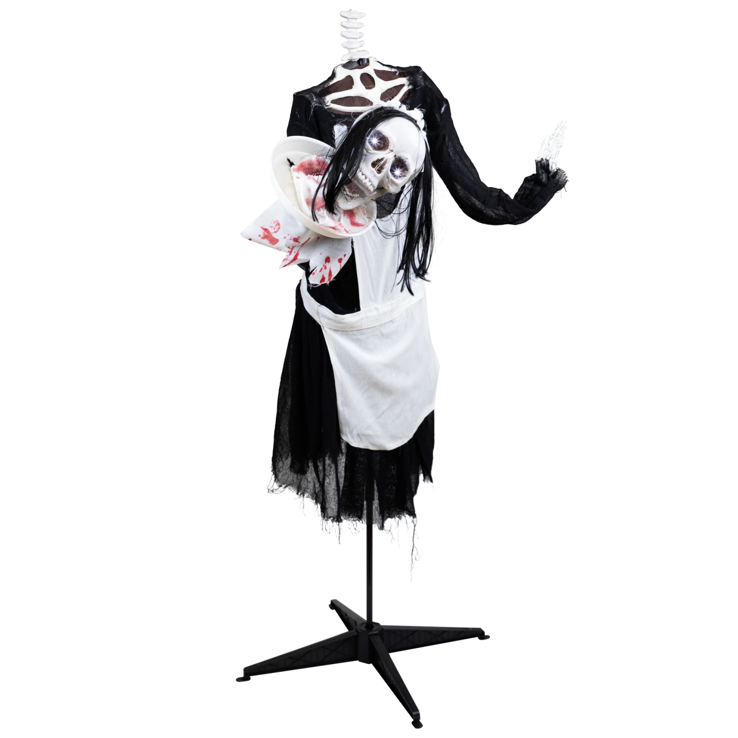 56" Battery Operated Lighted LED Skeleton Maid Animated Halloween Decoration
