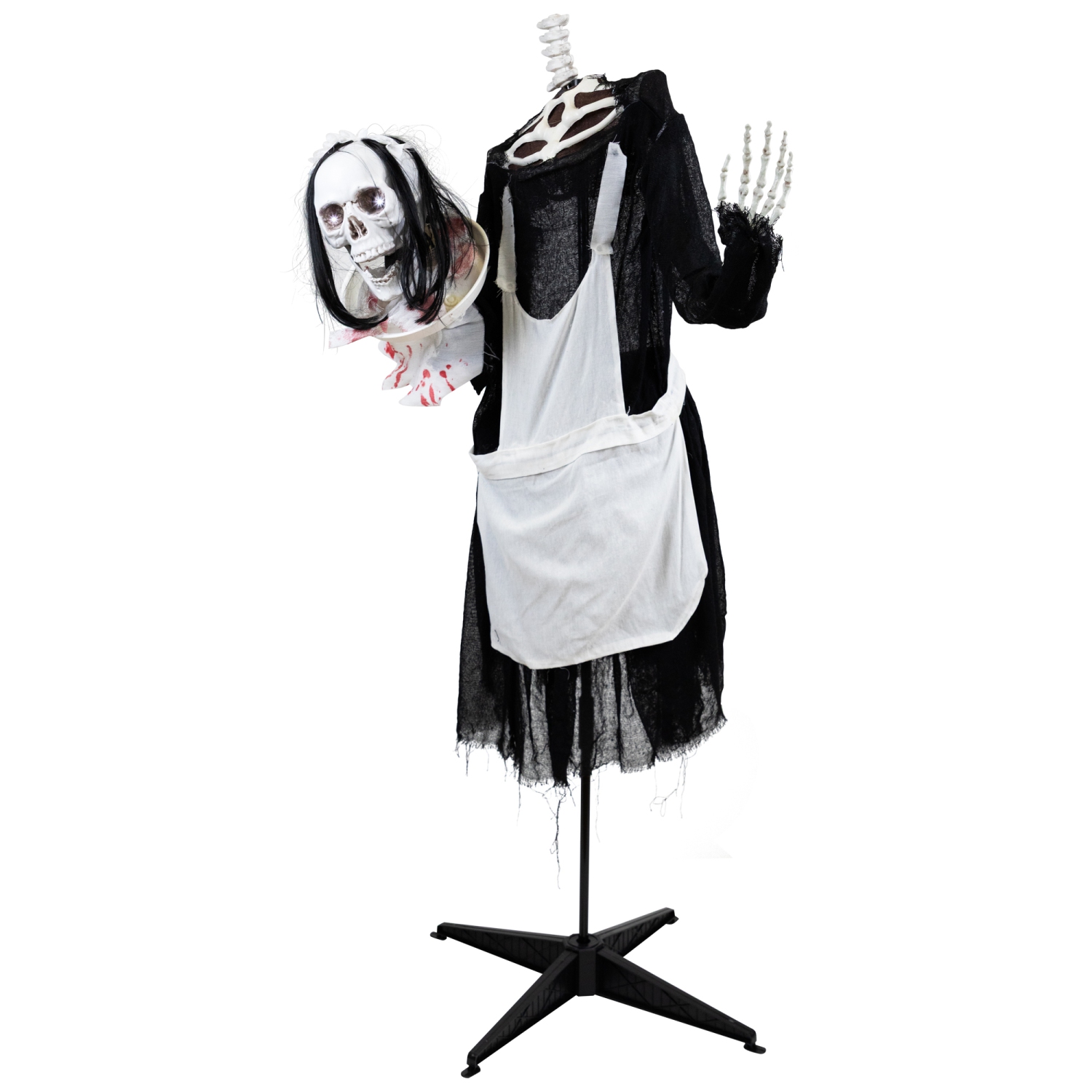 56" Battery Operated Lighted LED Skeleton Maid Animated Halloween Decoration