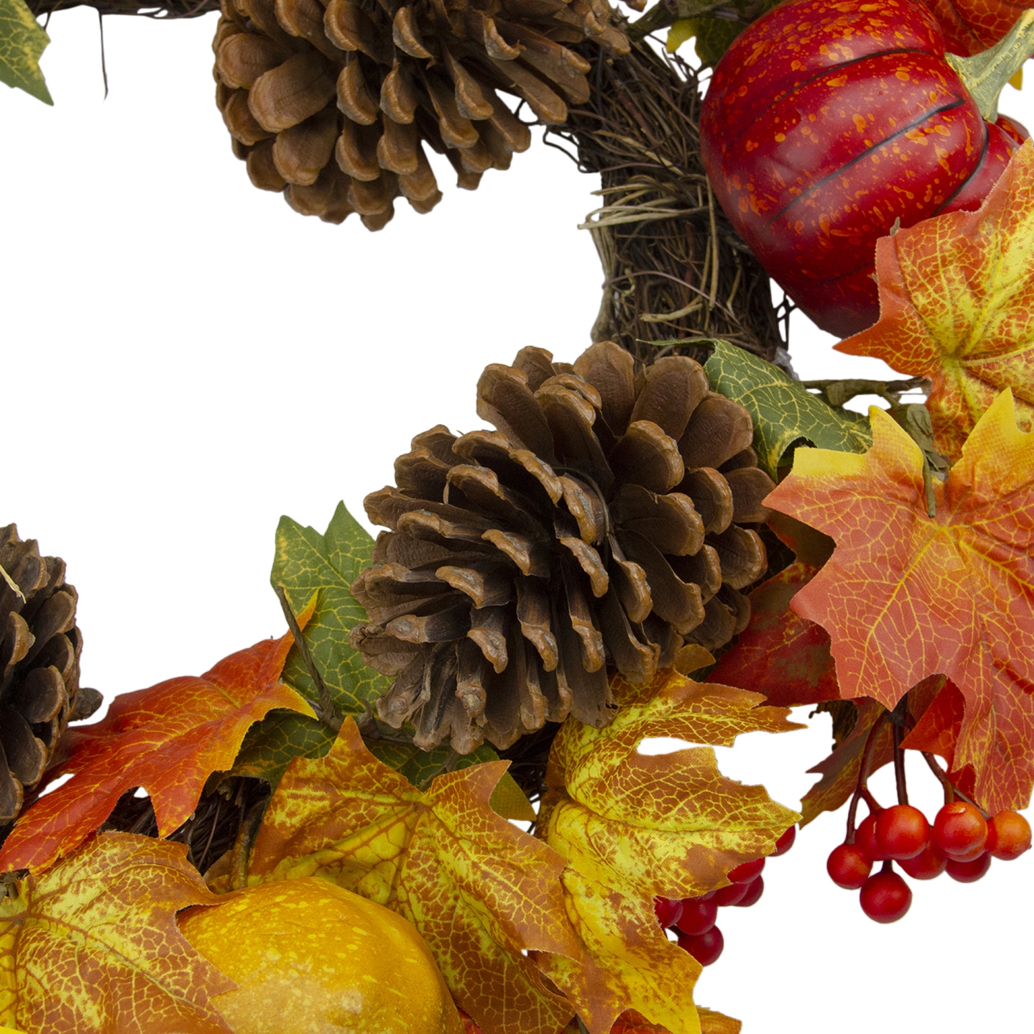 Leaves, Pine Cones and Pumpkins Artificial Fall Harvest Wreath - 20-Inch, Unlit