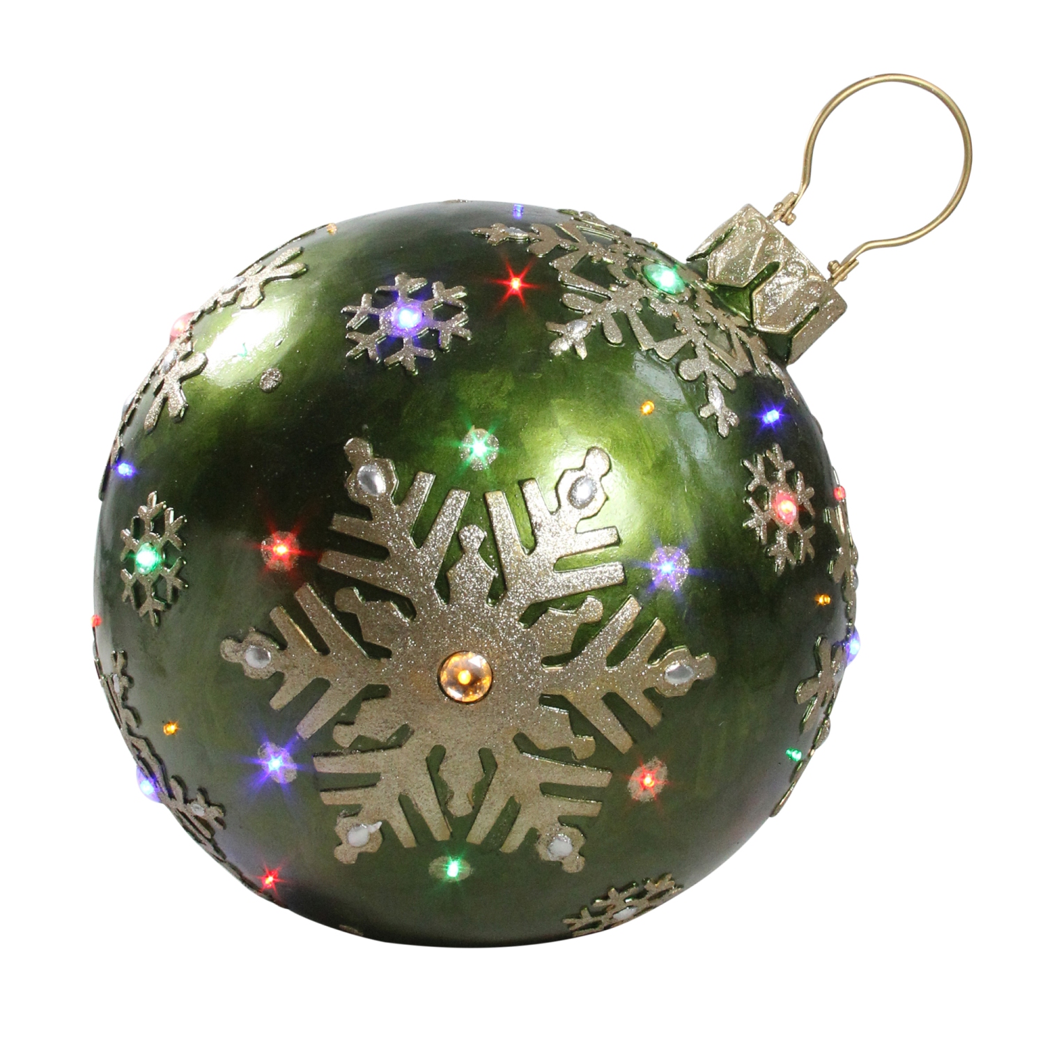 LED Lighted Commercial Grade Christmas Ball Ornament Decoration with Snowflakes - 18" - Green
