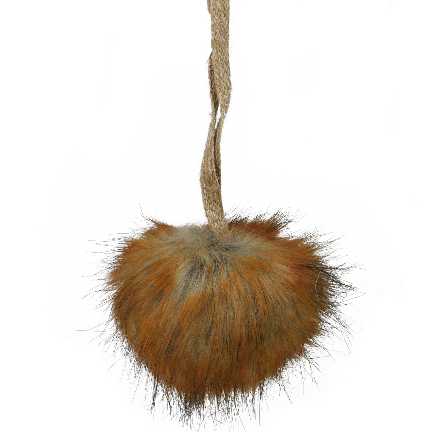 Furry Plush Christmas Ball Ornament - 4" - Copper and Beige